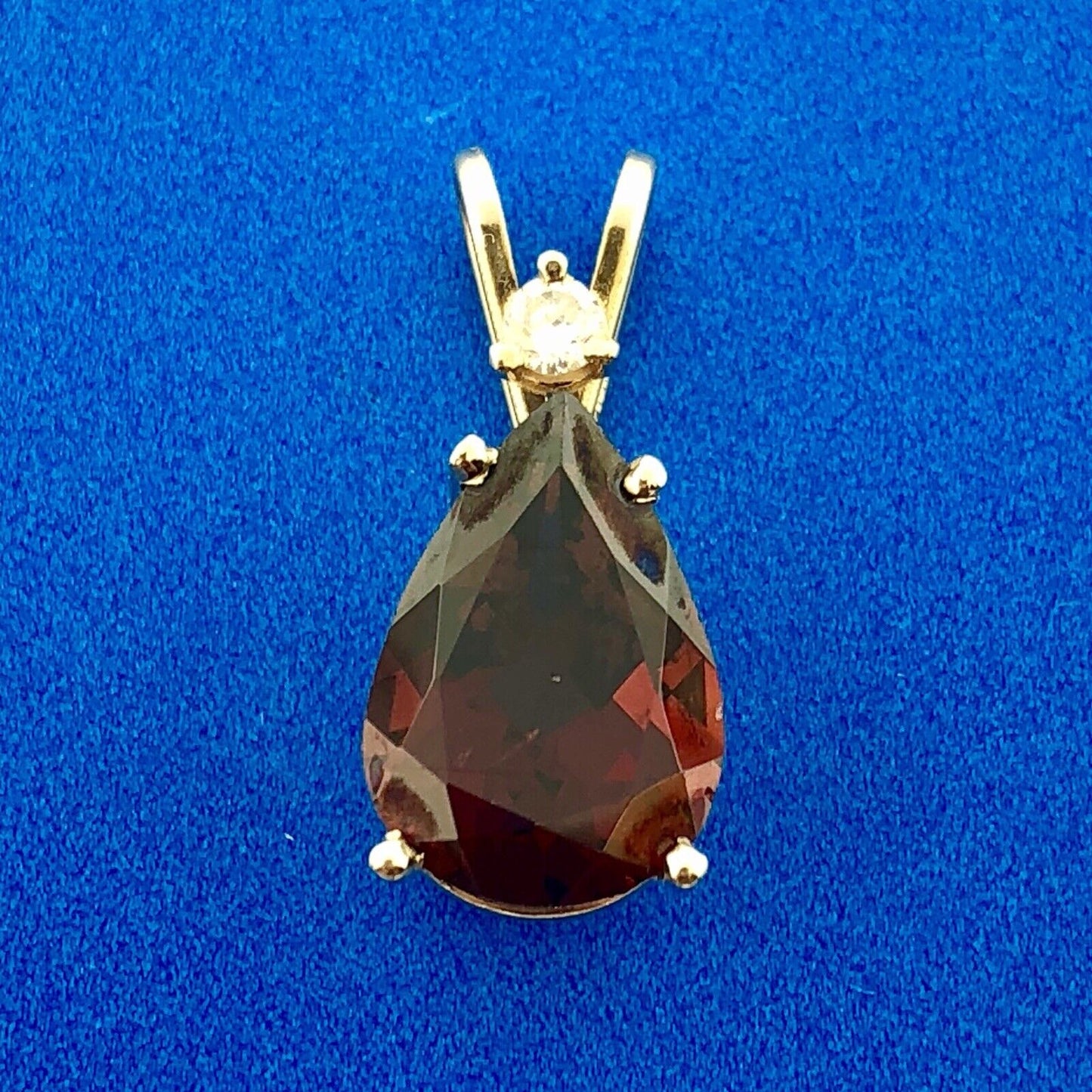 14K Yellow Gold Pear Garnet Diamond January Anniversary Statement Pendant