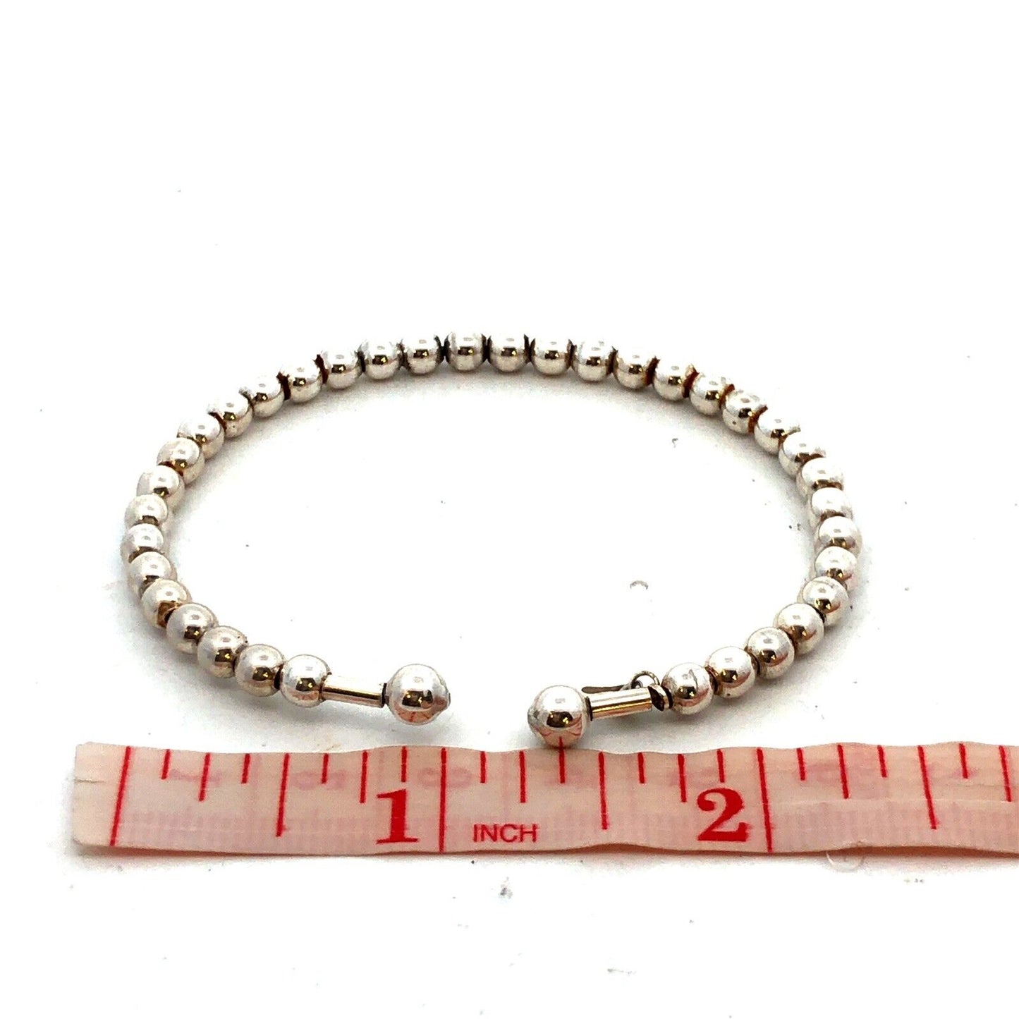 Estate Italy 925 Sterling Silver Beaded Stackable Oval Open Cuff Bracelet
