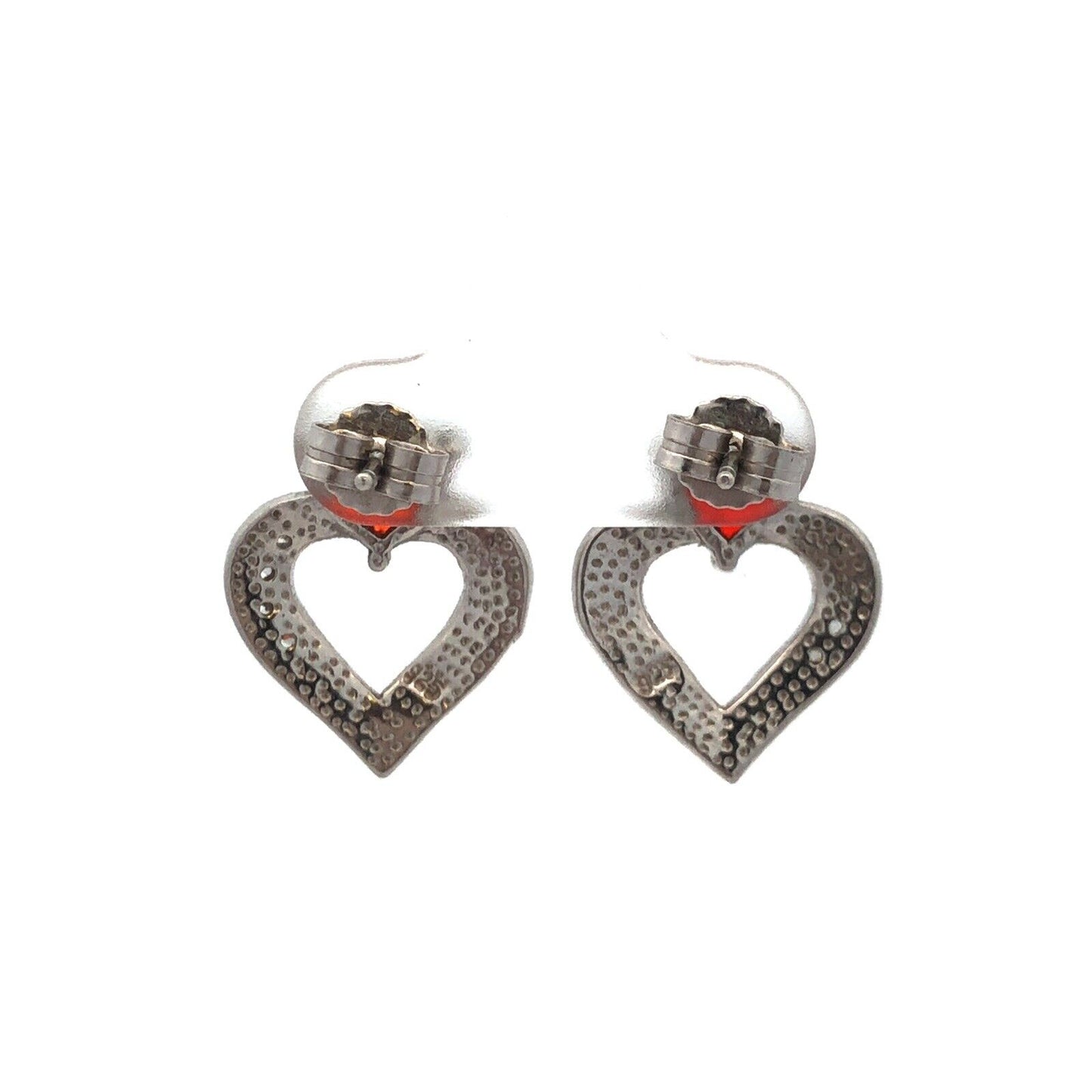 Unusual 925 Sterling Silver Red White Cubic Zirconia Opal Heart Stud Earrings