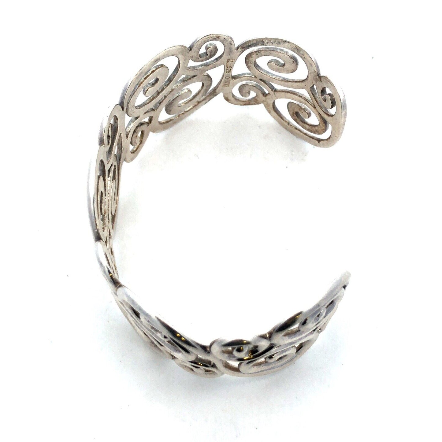 Designer 925 Sterling Silver Swirl Scroll Wide Oval Open Cuff Statement Bracelet