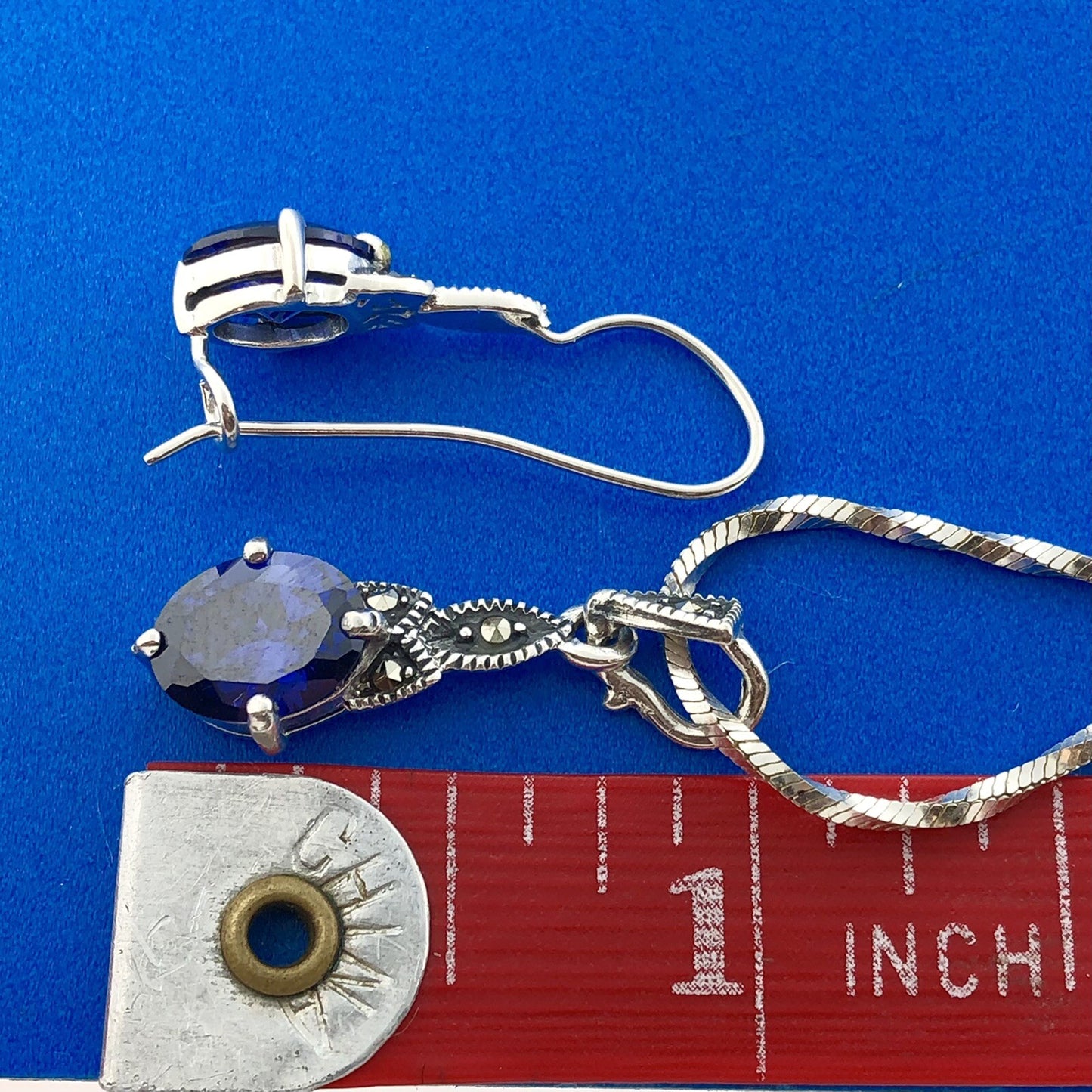 Designer CN Sterling Silver 925 Iolite Matching Necklace and Earring Set