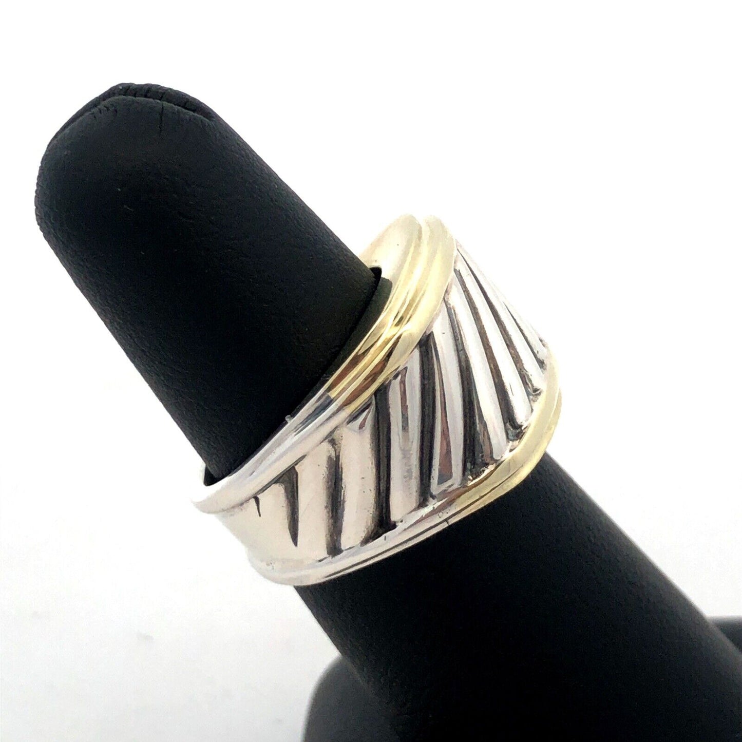 David Yurman 925 Sterling Silver 14K Gold Sculpted Cable Saddle Signet Ring