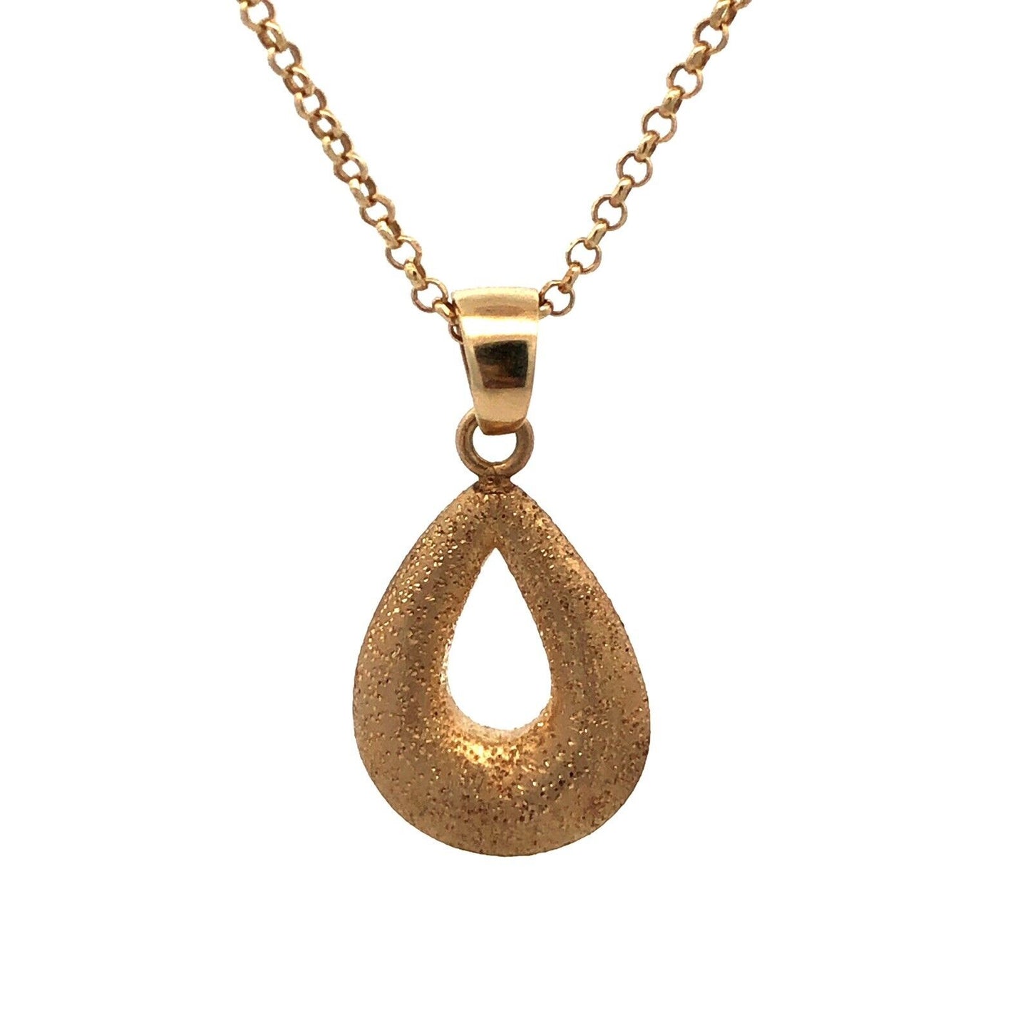 925 Sterling Silver Vermeil Estate Gold Tone Textured Teardrop Pendant Necklace