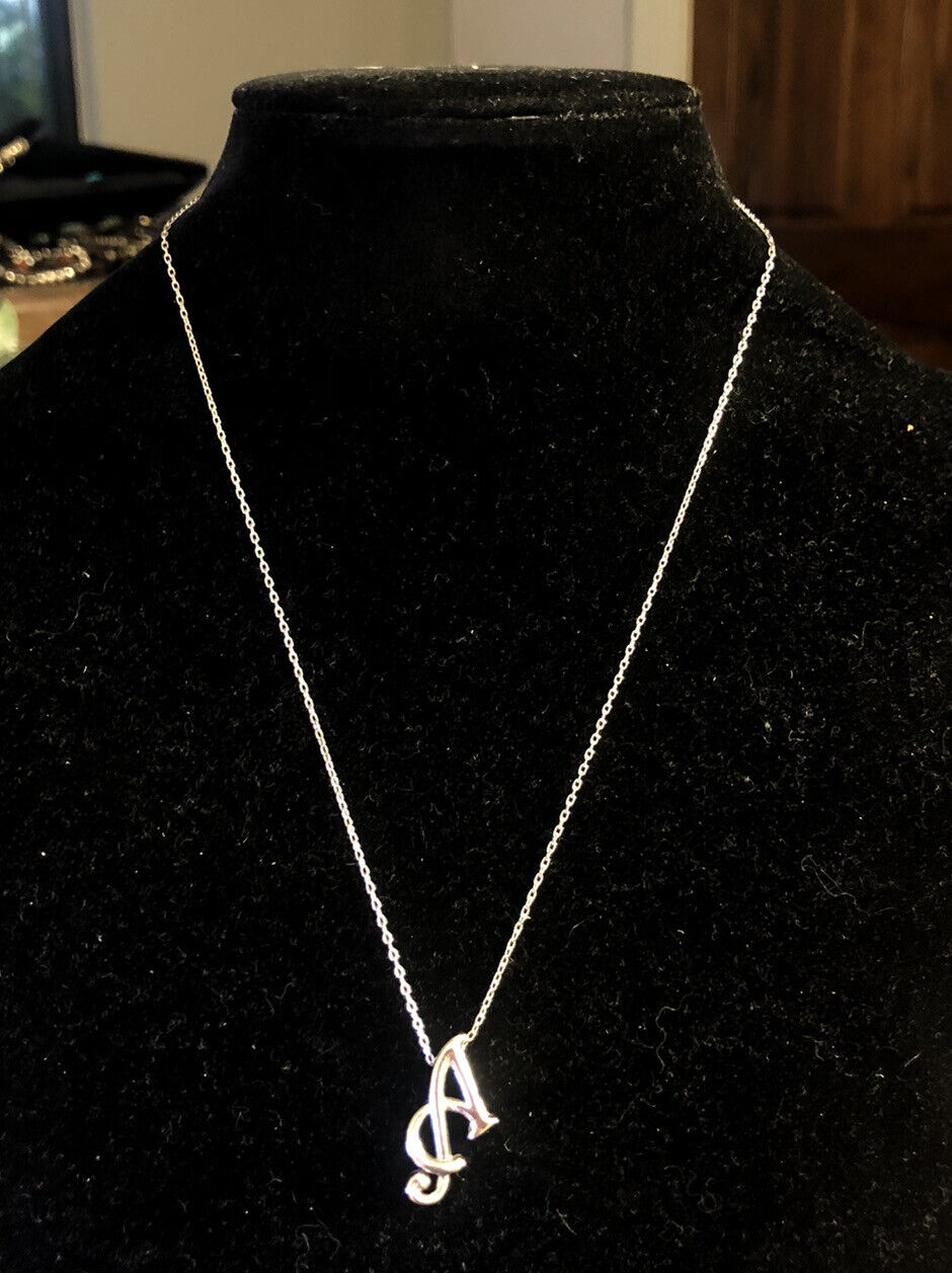 Designer 925 Sterling Silver Script Capital A Initial Letter Chain Necklace