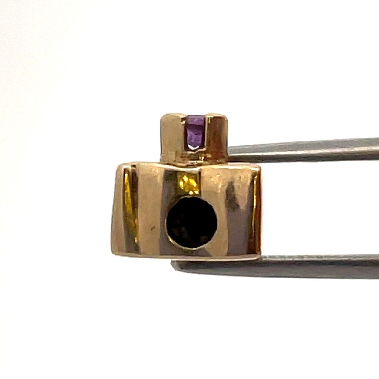 Designer DDH 10K Yellow Gold Round Amethyst Floral Slide Bracelet Charm