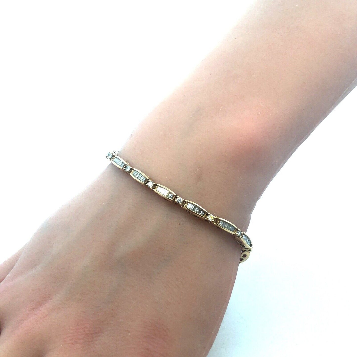 14K Yellow Gold Baguette Round Diamond Tennis Bracelet