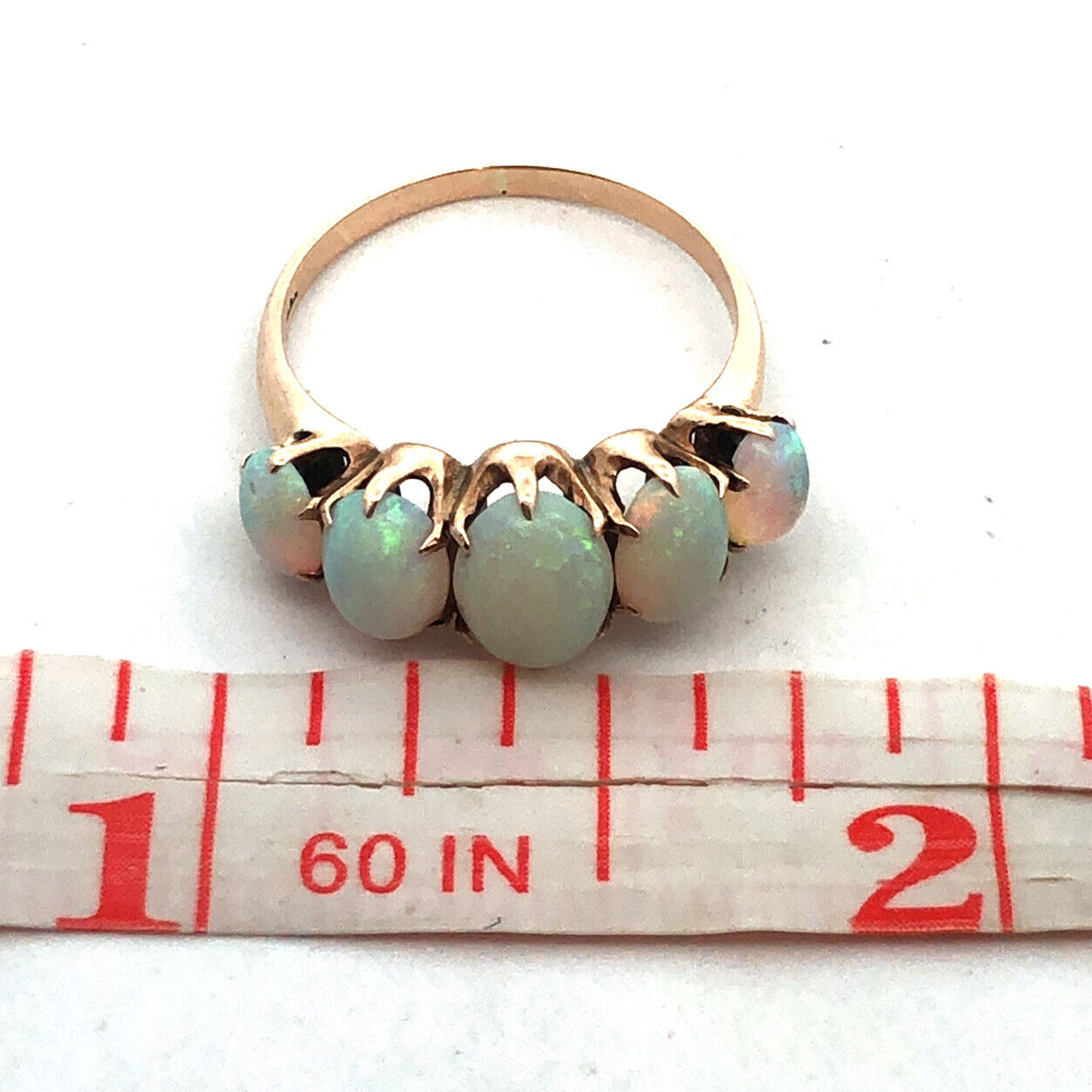 Vintage 10K Yellow Gold Five Oval Opal Cabochon October Anniversary Ring