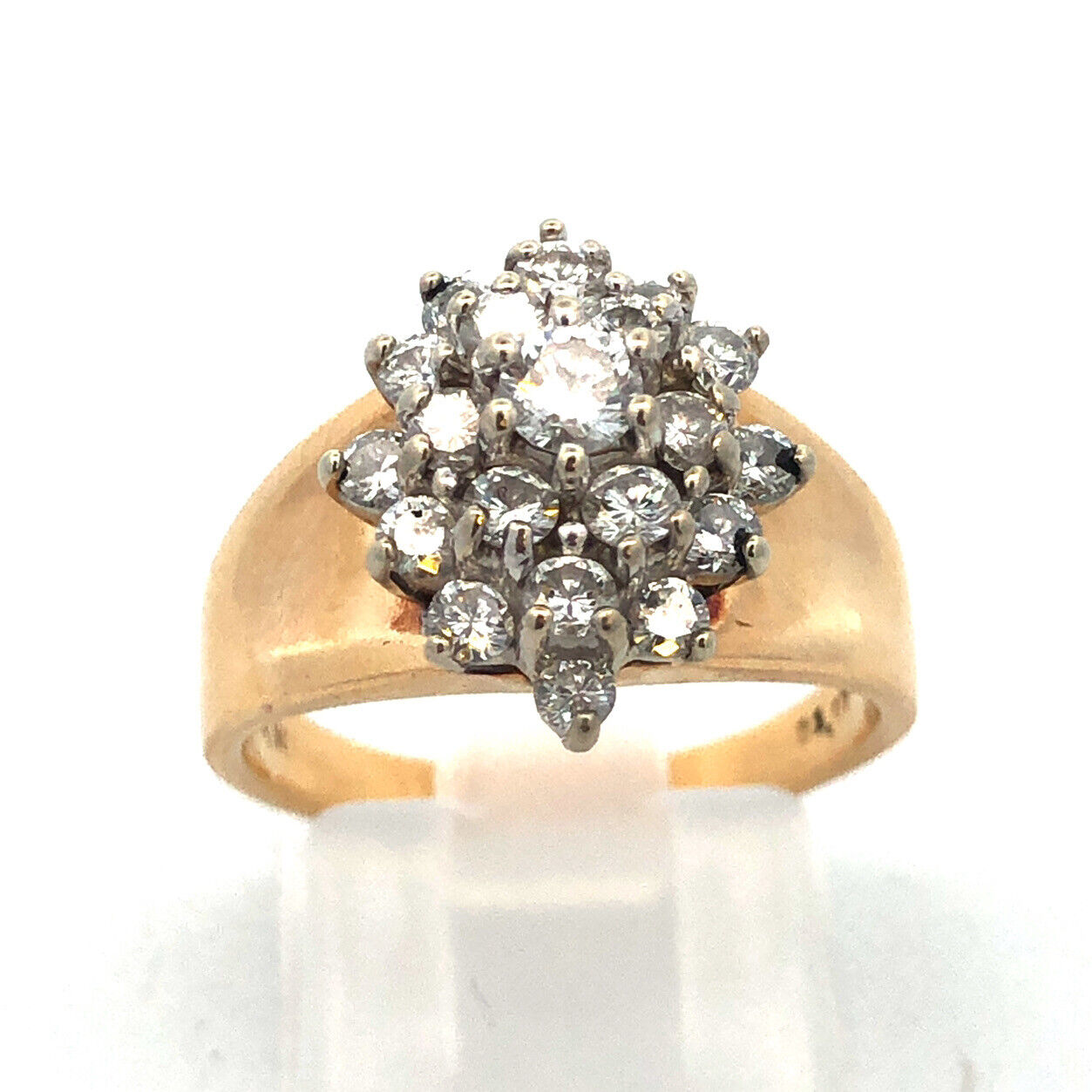 Classic 14K Yellow Gold Diamond Starburst Flower Cluster Cocktail Ring