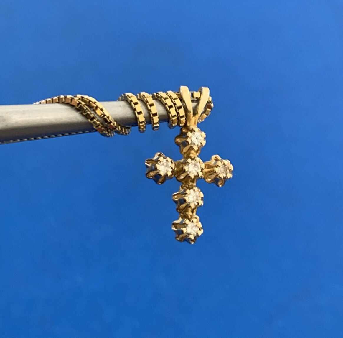 Designer 14K Yellow Gold Diamond Petite Cross Religious Communion Necklace