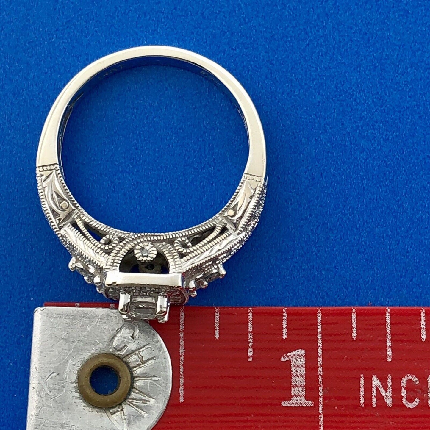 Designer 14K White Gold Diamond Princess Solitaire Halo Accented Engagement Ring