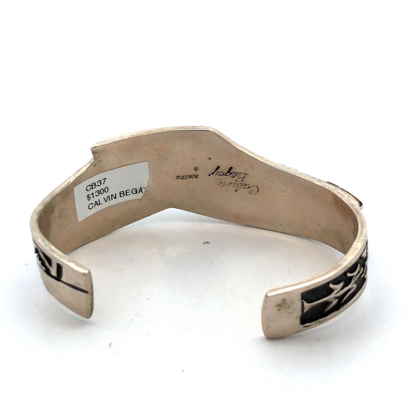 Calvin Begay Sterling Silver Mixed Gemstone Inlay Open Storyteller Cuff Bracelet