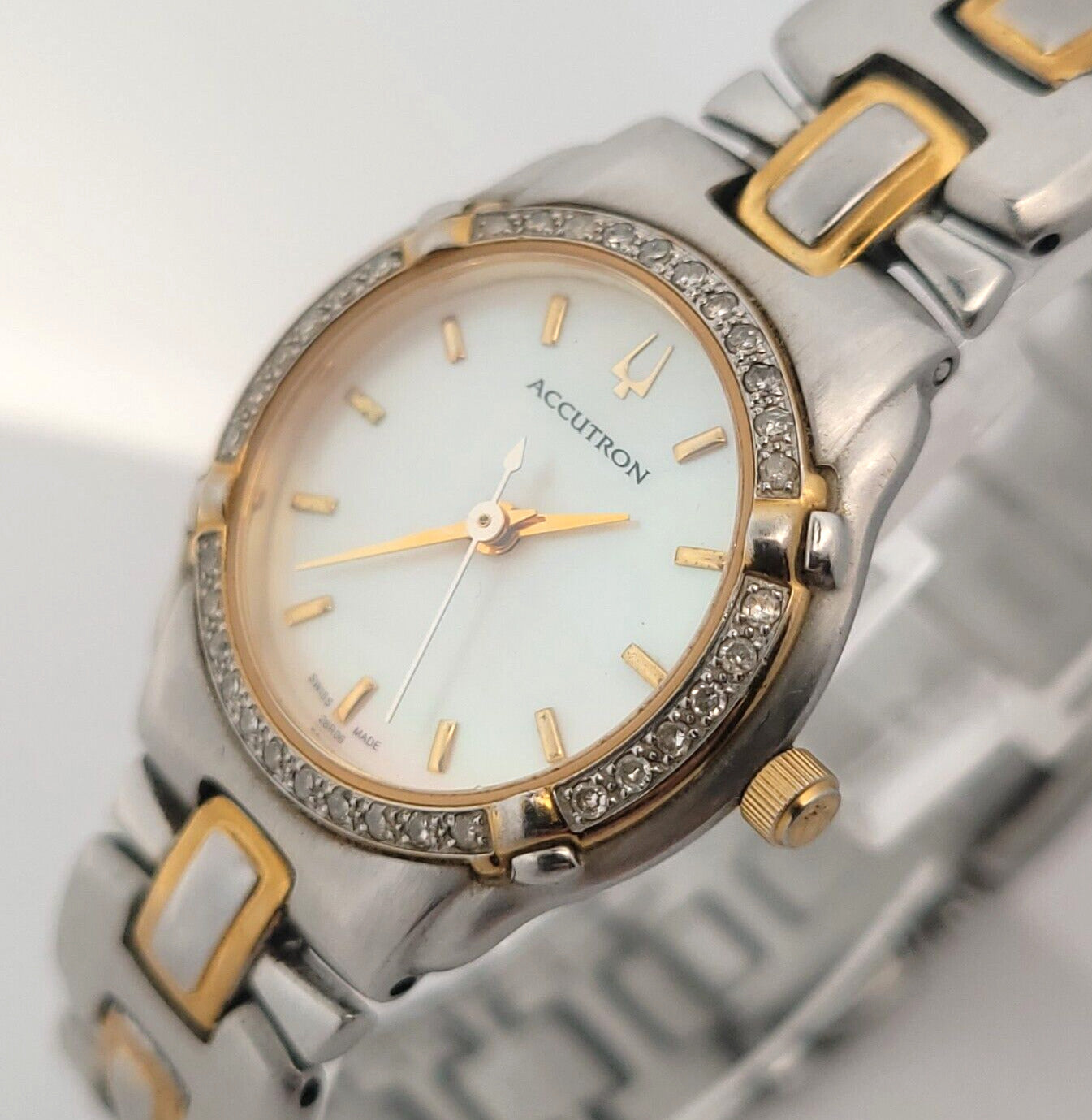 Ladies Bulova Accutron Barcelona Mother of Pearl Dial Diamond Bezel Quartz Watch