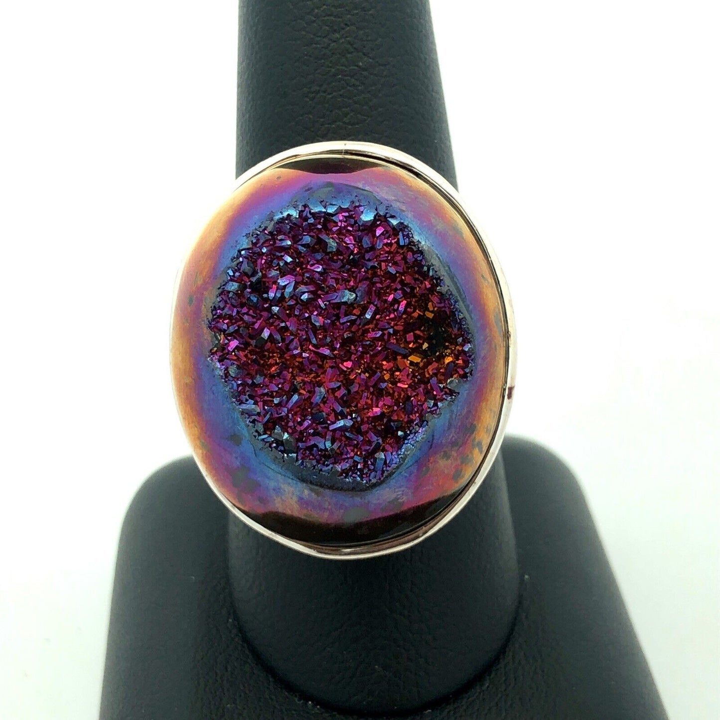 Designer 925 Sterling Silver Purple Druzy Quartz Statement Finger Size 9 Ring