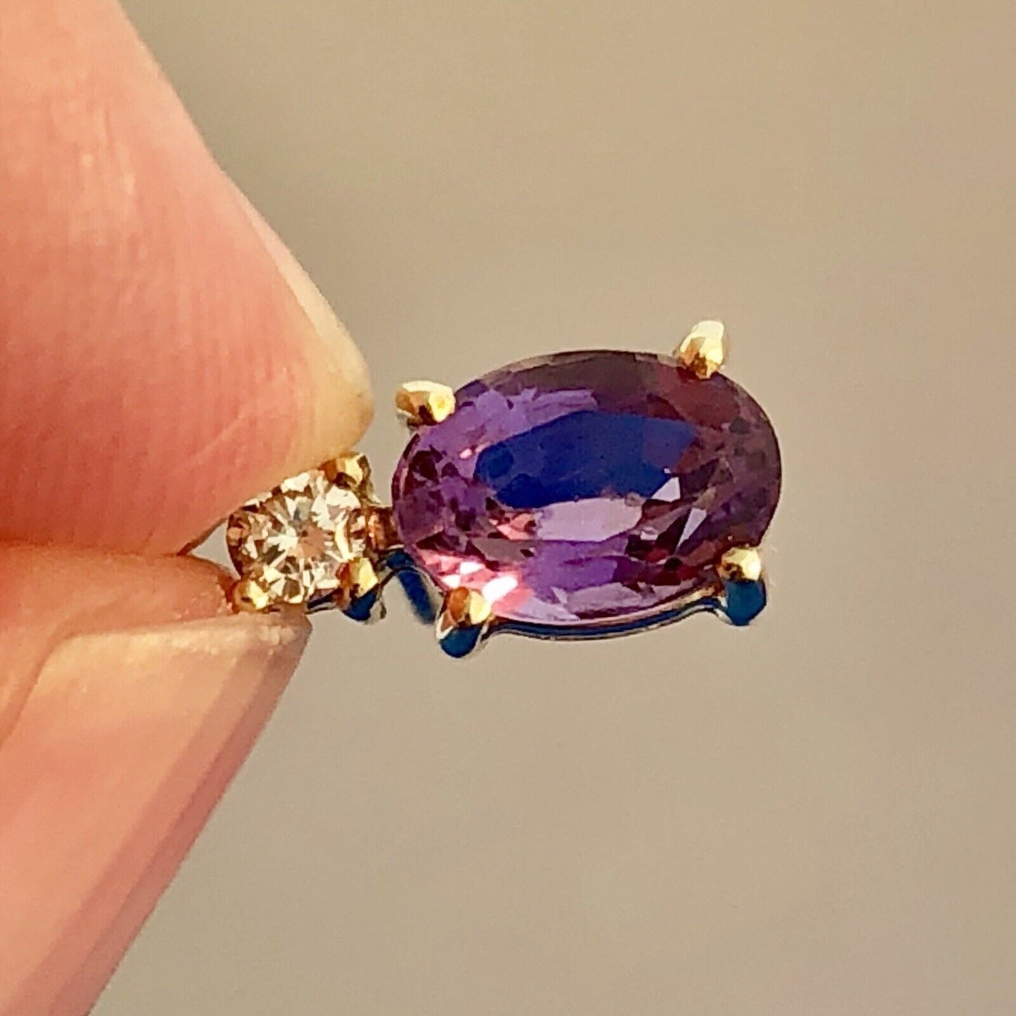 Classic 14K Yellow Gold Oval Amethyst Diamond Stud Earrings