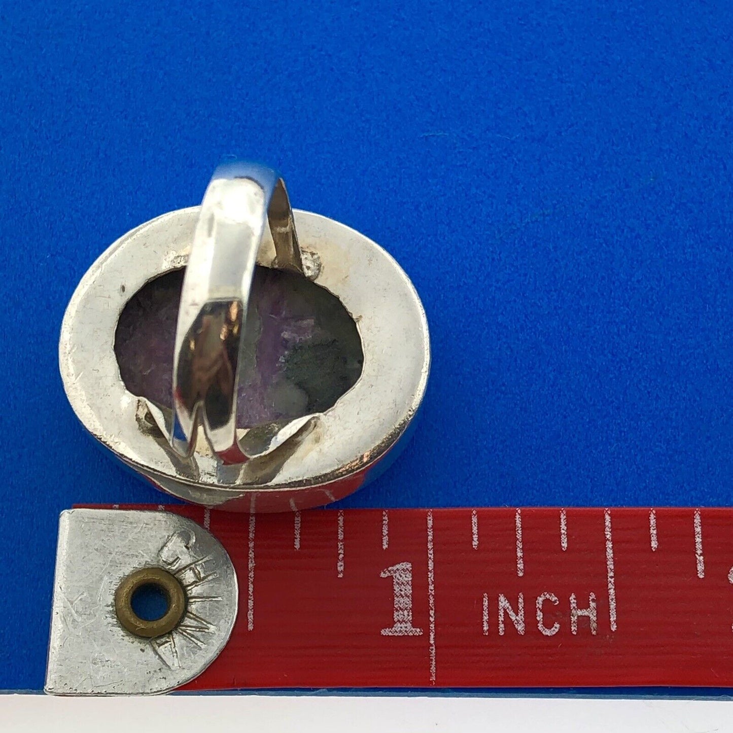 Estate Sterling Silver 925 Ruby In Zoisite Oval Cabochon Statement Ring