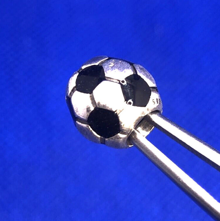 Retired Pandora ALE 925 Sterling Silver Black Enamel Soccer Ball Charm 790406
