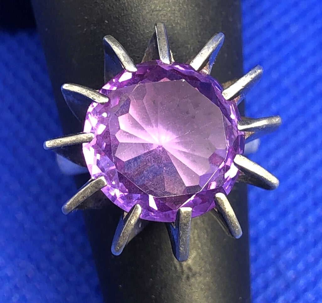 Taxco Mexico 925 Sterling Silver Round Purple Sapphire Cocktail Ring