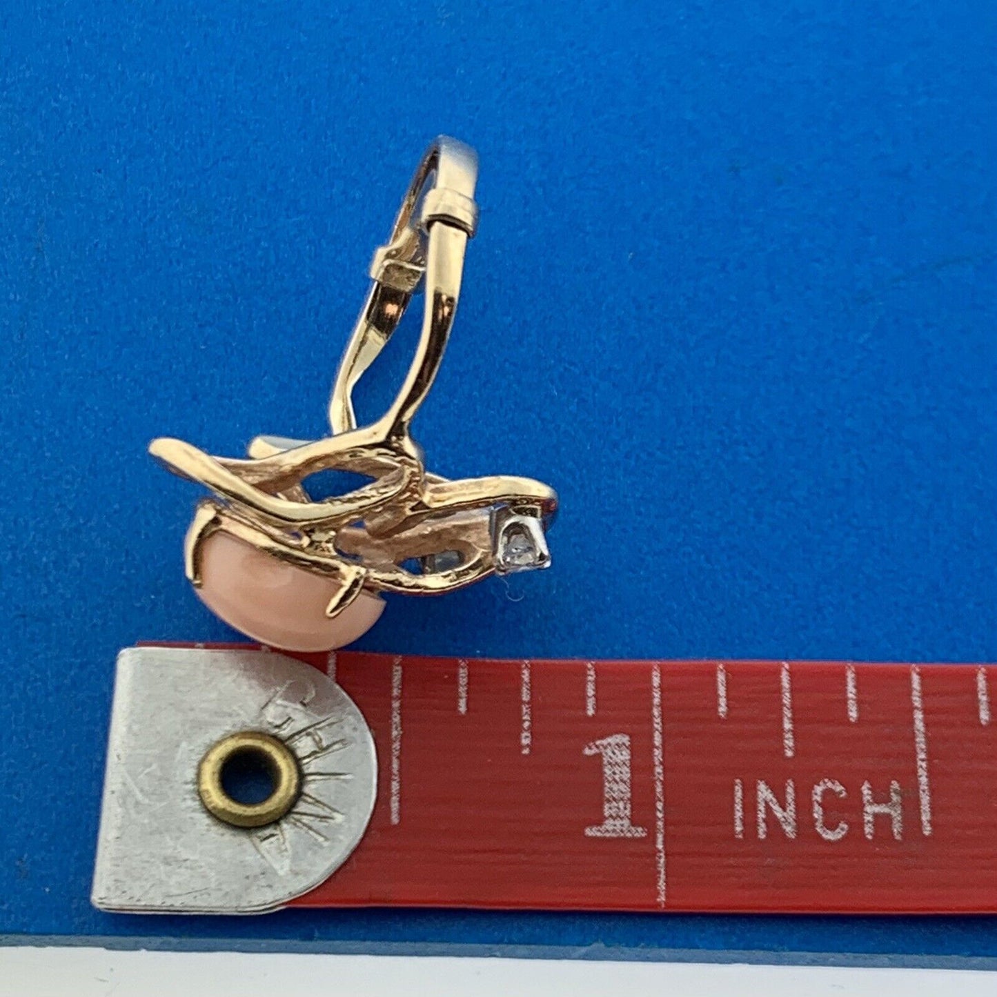 Modernist 14K Yellow Gold Pink Coral Diamond Accented Free Form Artisan Ring