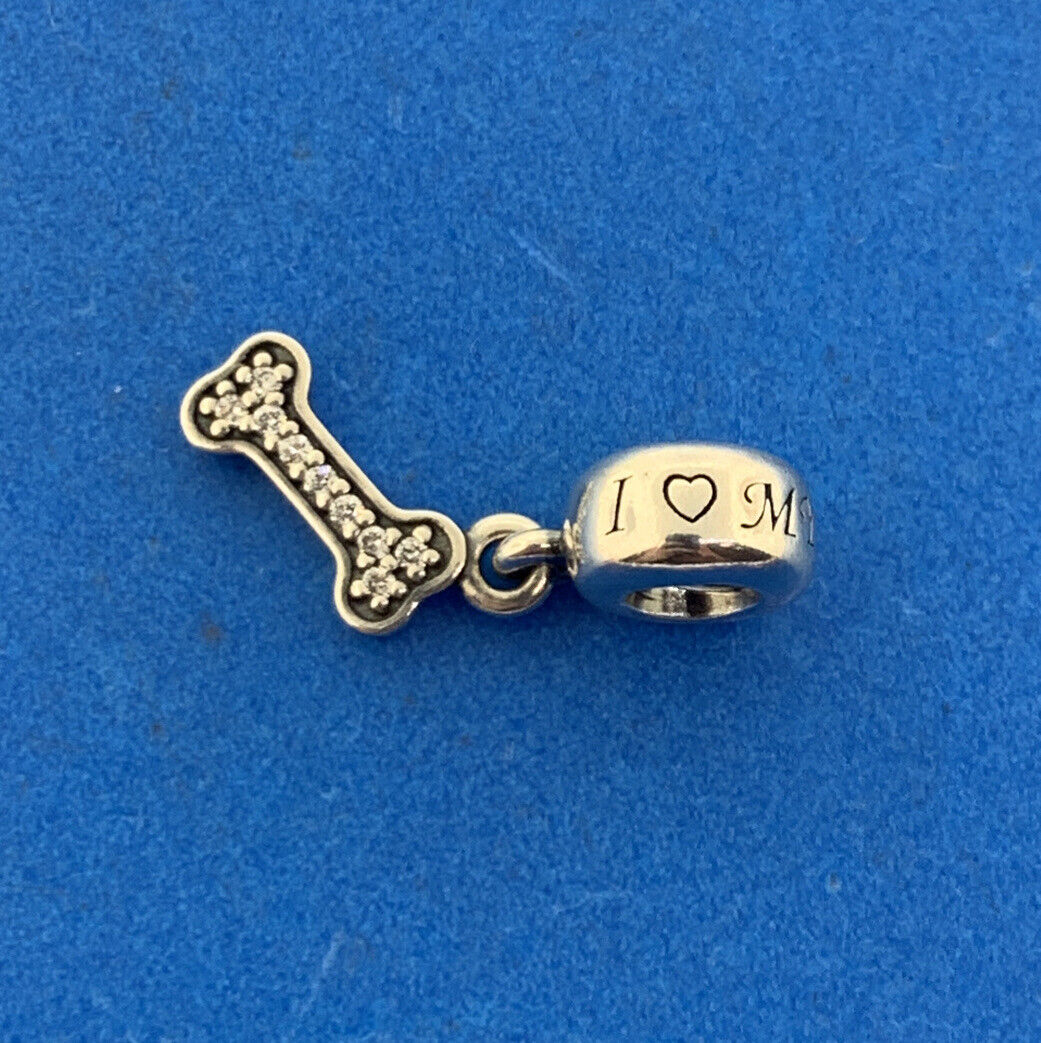 PANDORA Sterling Silver Cubic Zirconia 791263CZ Dog Bone Dangle Bracelet Charm