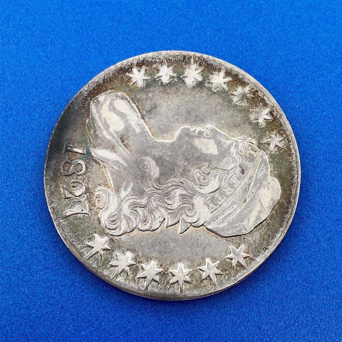 1827 P Capped Bust Silver Half Dollar 50c Early Philadelphia Mint Sunset Tones