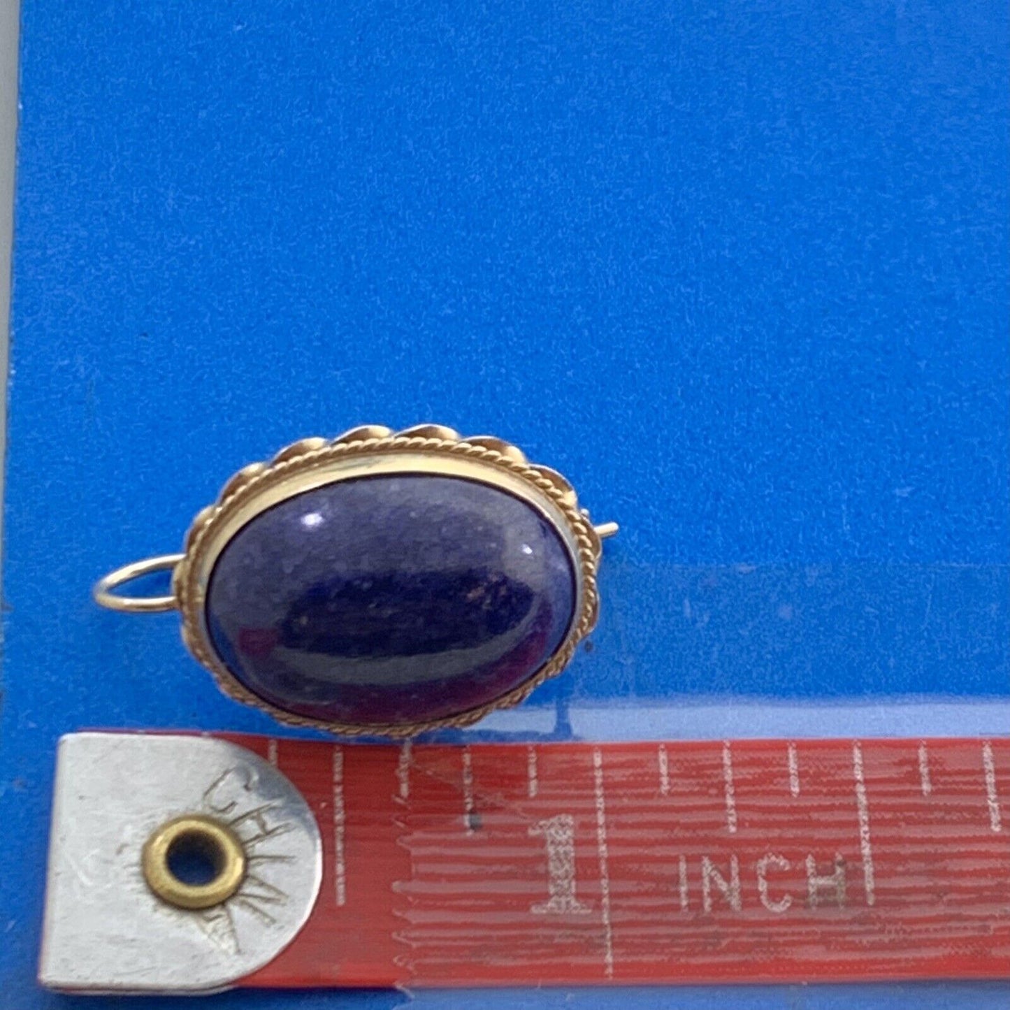 Vintage 14K Yellow Gold Lapis-Lazuli Oval Cabochon Statement Drop Stud Earrings