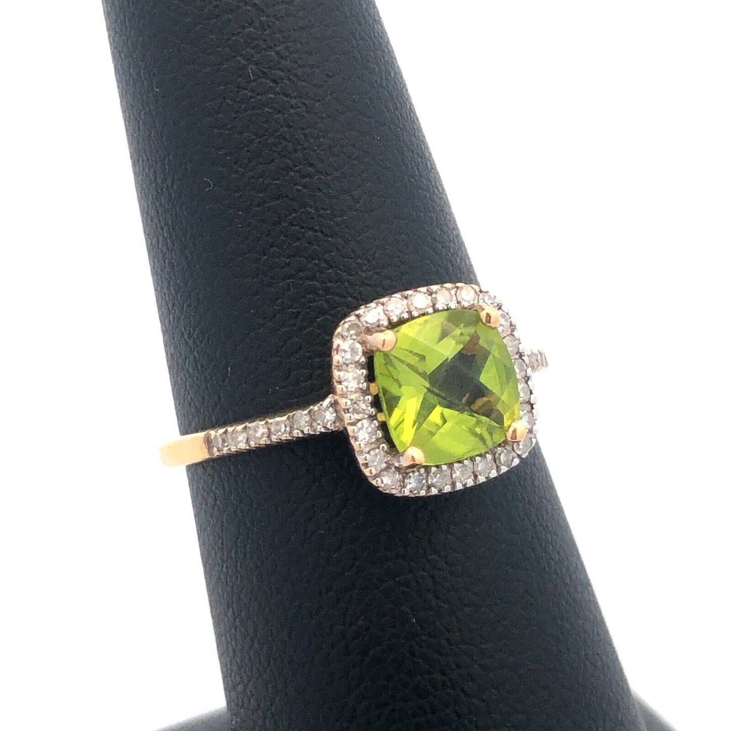 Beautiful Designer 14K Yellow Gold Peridot Diamond Halo Birthstone Cocktail Ring