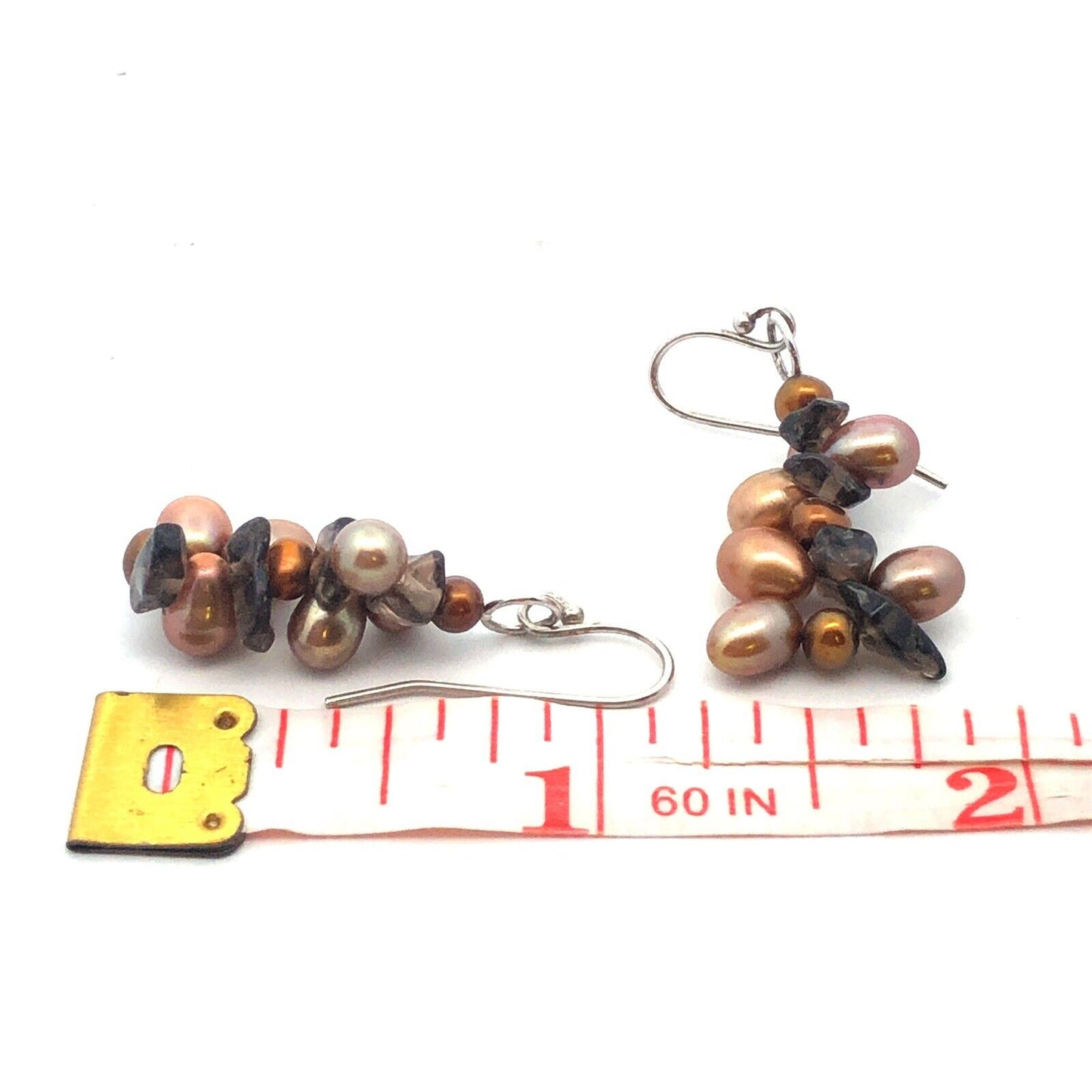 Designer 925 Sterling Silver Pearl Smoky Topaz Cluster Dangle Drop Hook Earrings