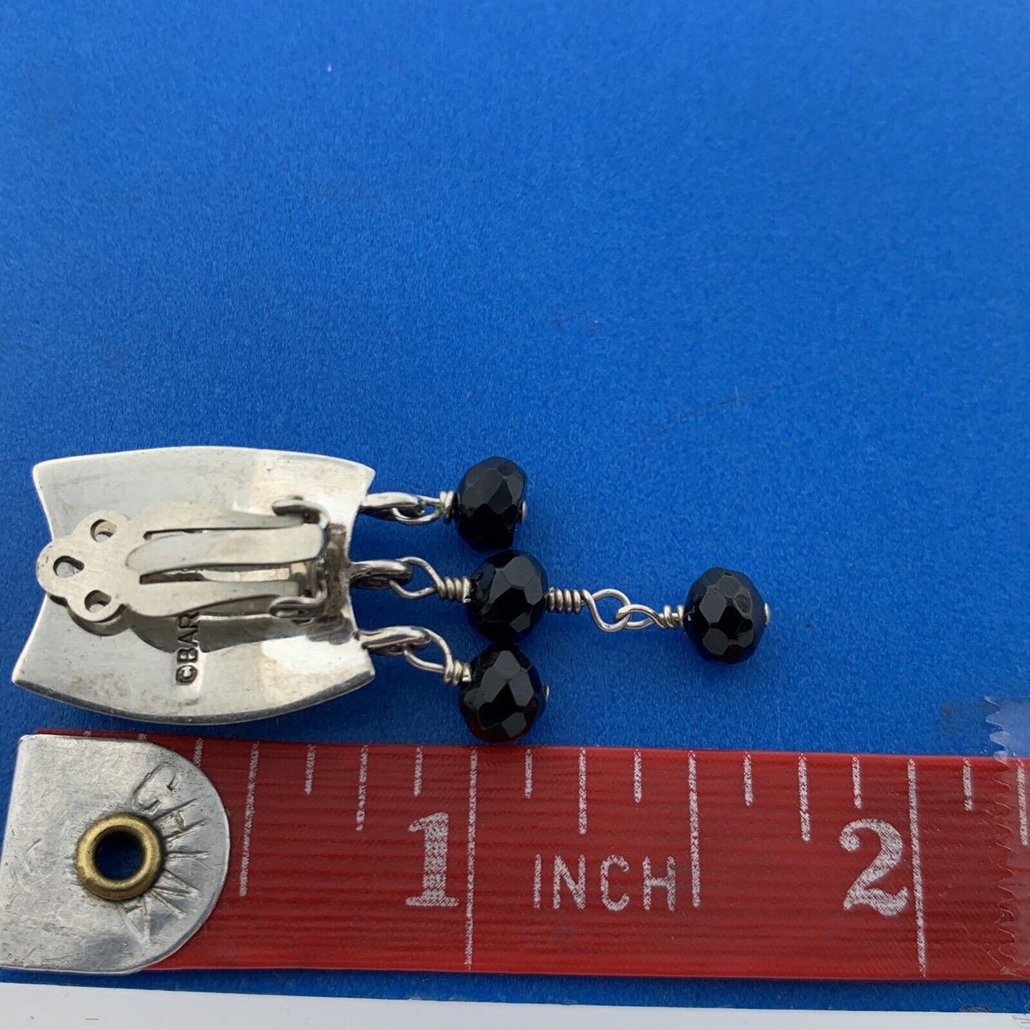 Designer Barse 925 Sterling Silver Black Onyx Cabochon Beaded Clip-On Earrings