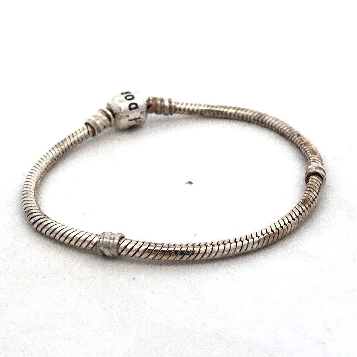 Authentic PANDORA Sterling Silver Signature Barrel Clasp 590702 Charm Bracelet