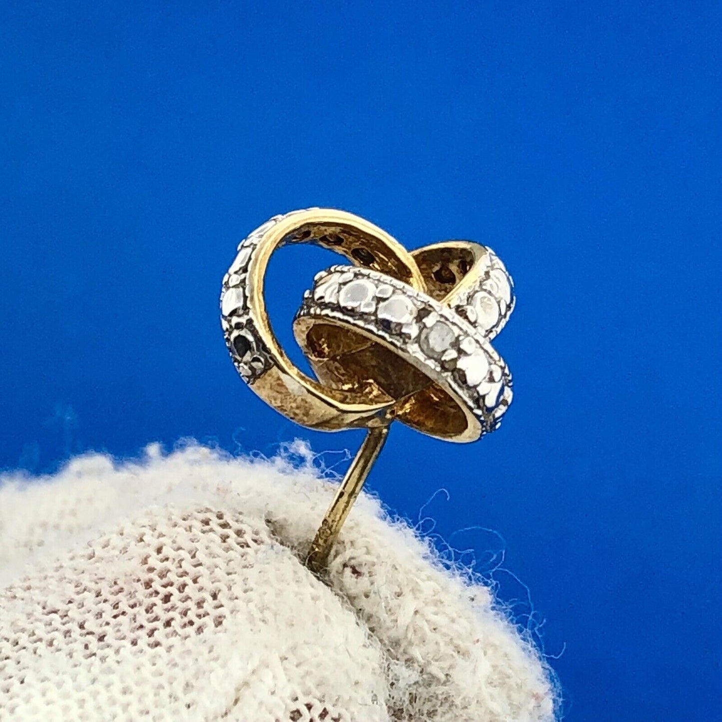 Gold Vermeil Sterling Silver Diamond Triple Interlocked Ring Stud Earrings