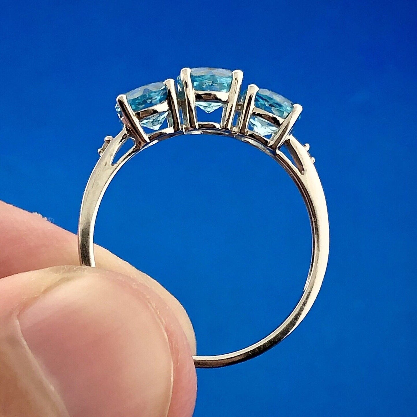 Designer 10K White Gold Blue Topaz Diamond Engagement Birthstone Cocktail Ring