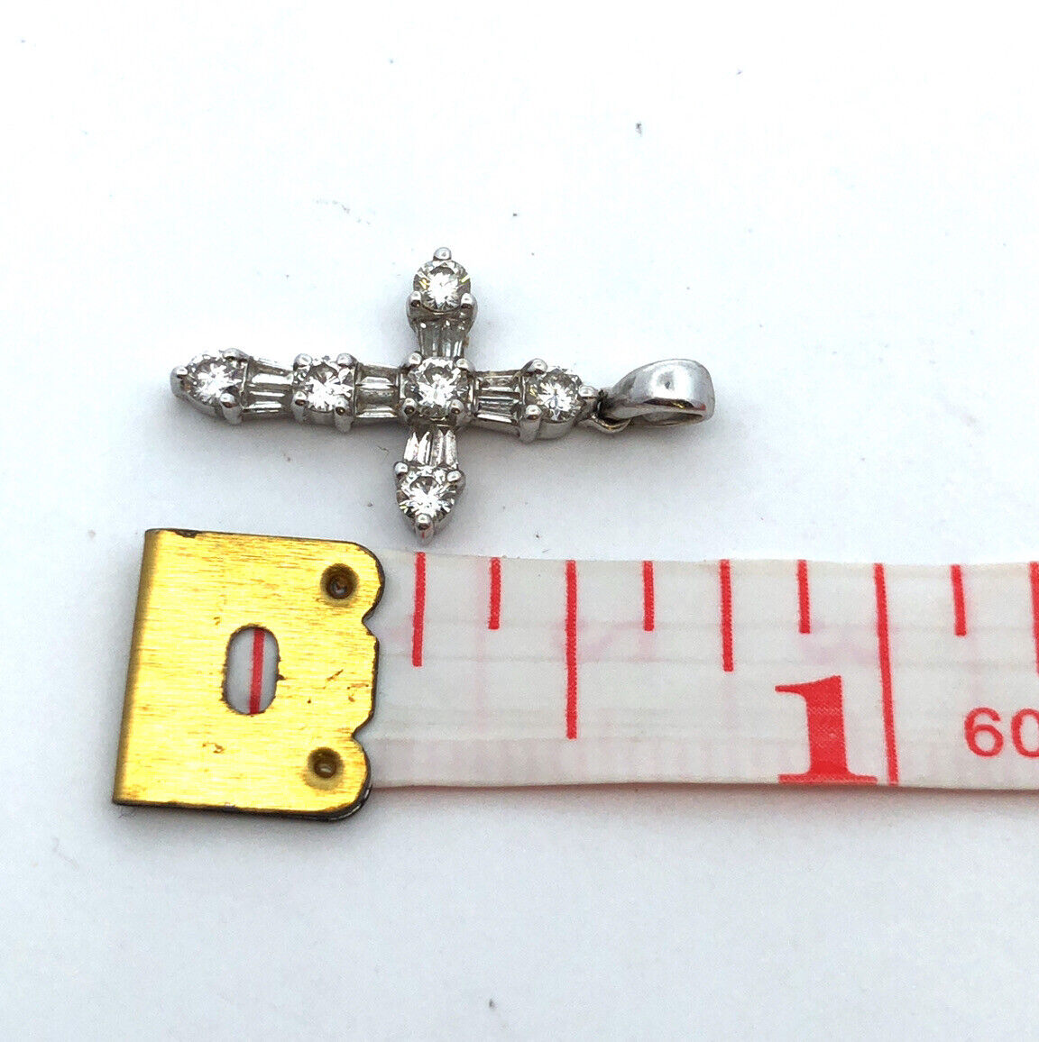 18K White Gold Round & Baguette Diamond Encrusted Religious Cross Pendant