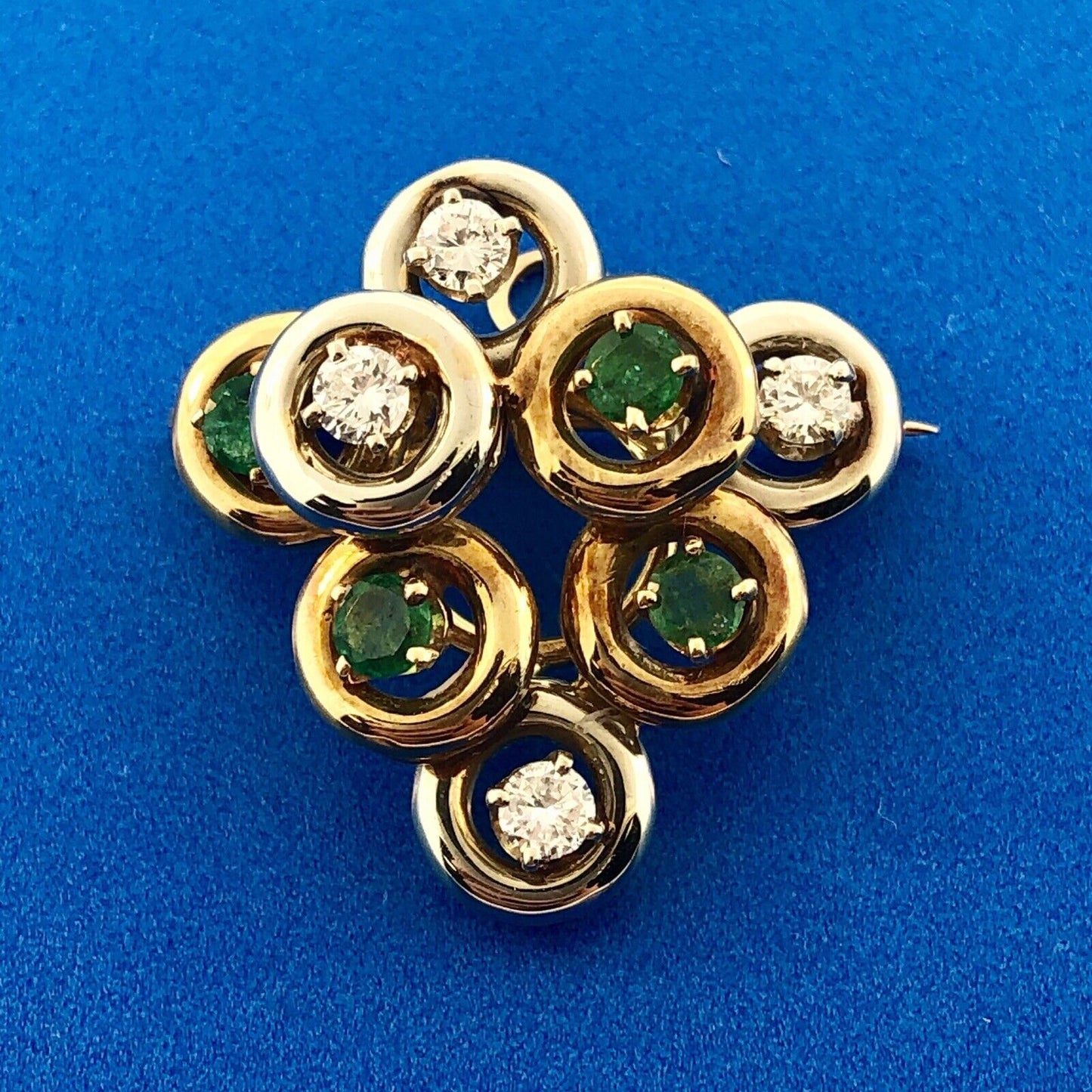 Art Deco 14K White Yellow Gold Diamond Emerald Grape Cluster Pin Brooch Pendant