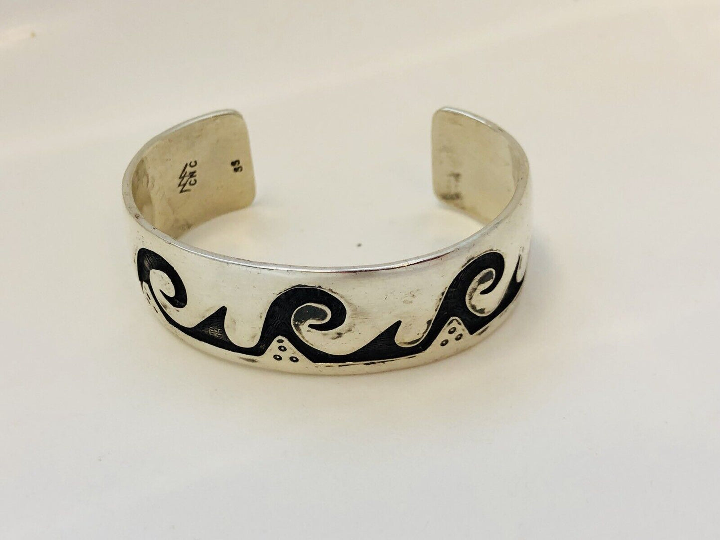 Vintage Native American Sterling Silver Overlay Wave Storyteller Cuff Bracelet