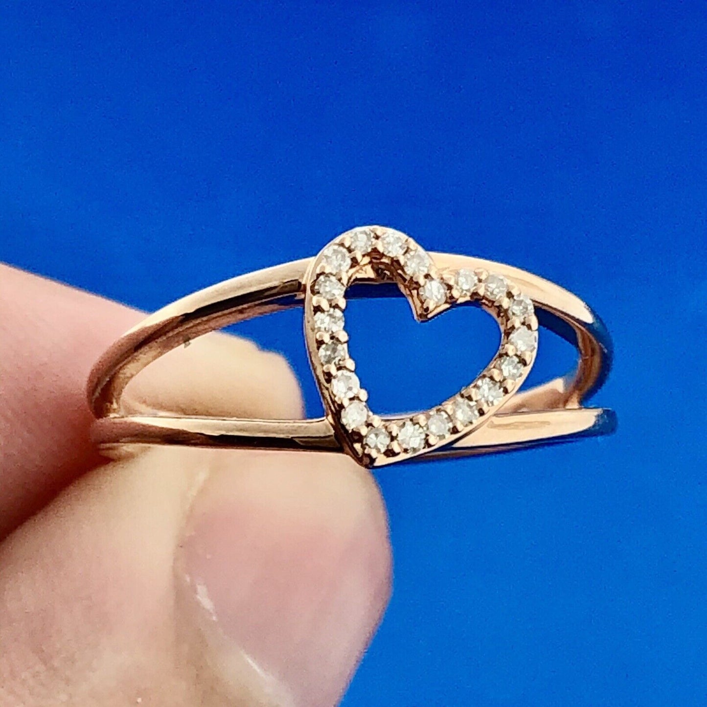Designer 14K Rose Gold Diamond Heart Sweetheart Promise Anniversary Ring