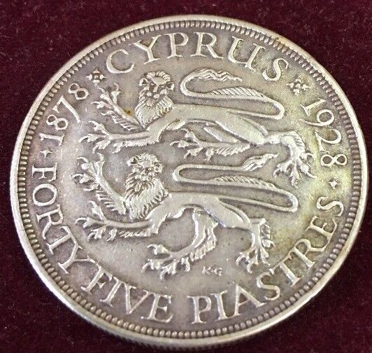 1928 Cyprus Silver 45 Piastres XF Cleaned