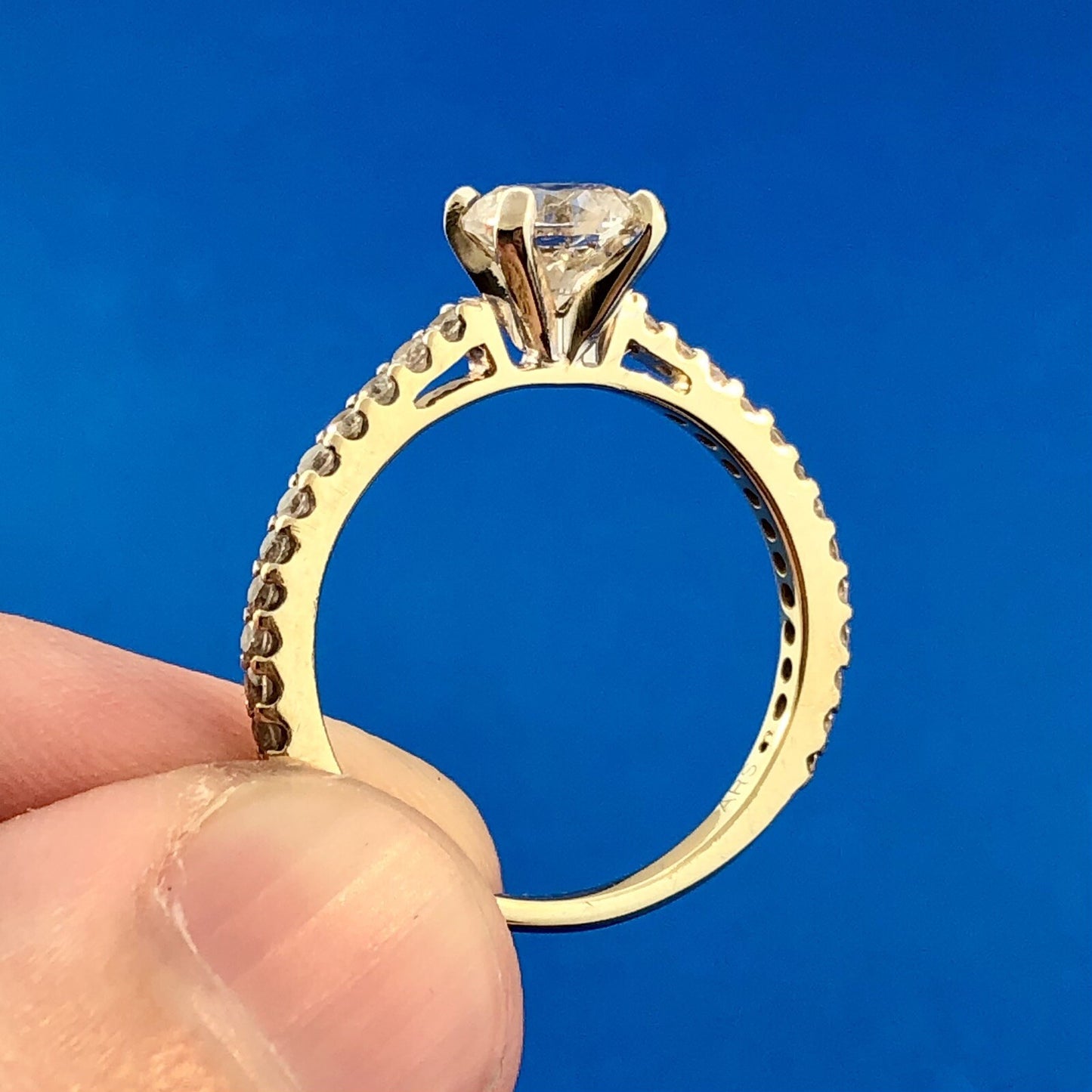 Designer 14K Yellow Gold Round Diamond Solitaire Accented Engagement Ring