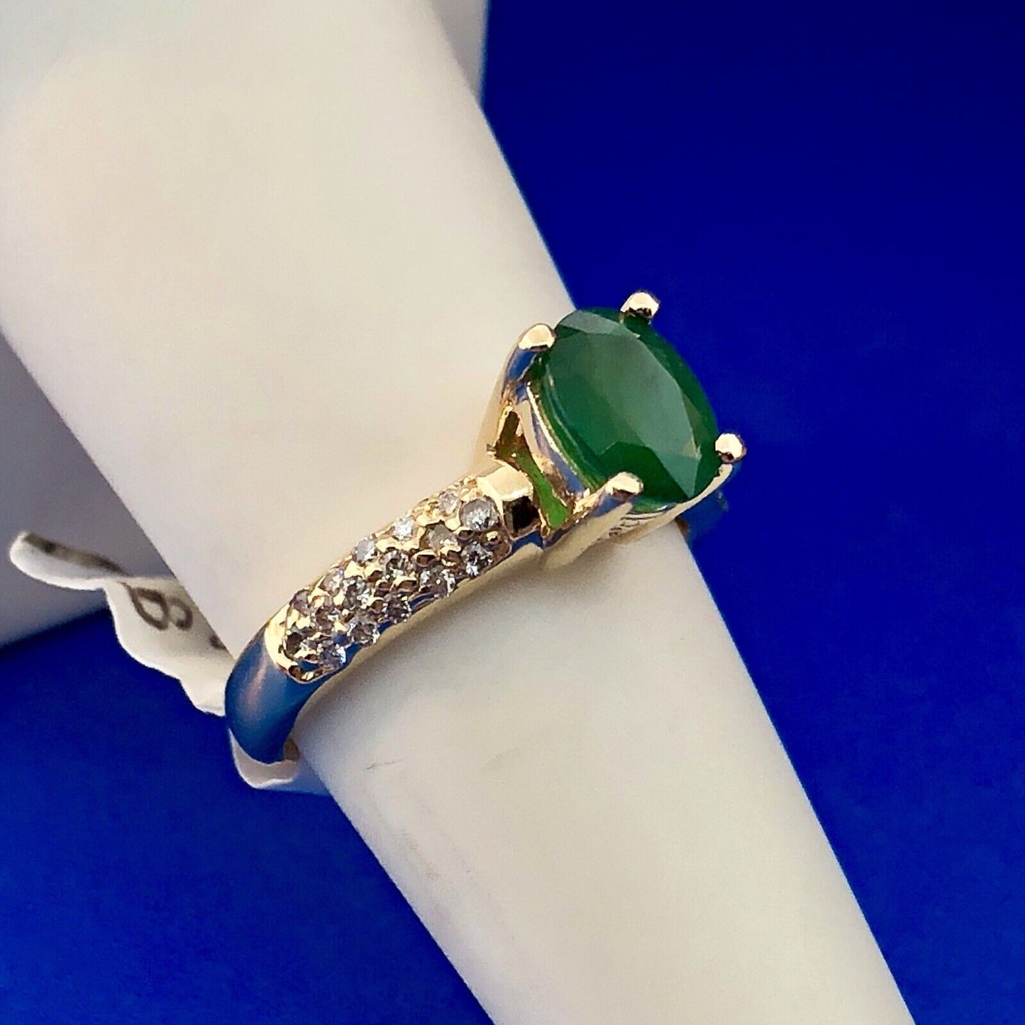 Designer 14K Yellow Gold Emerald Diamond Engagement Cocktail Statement Ring