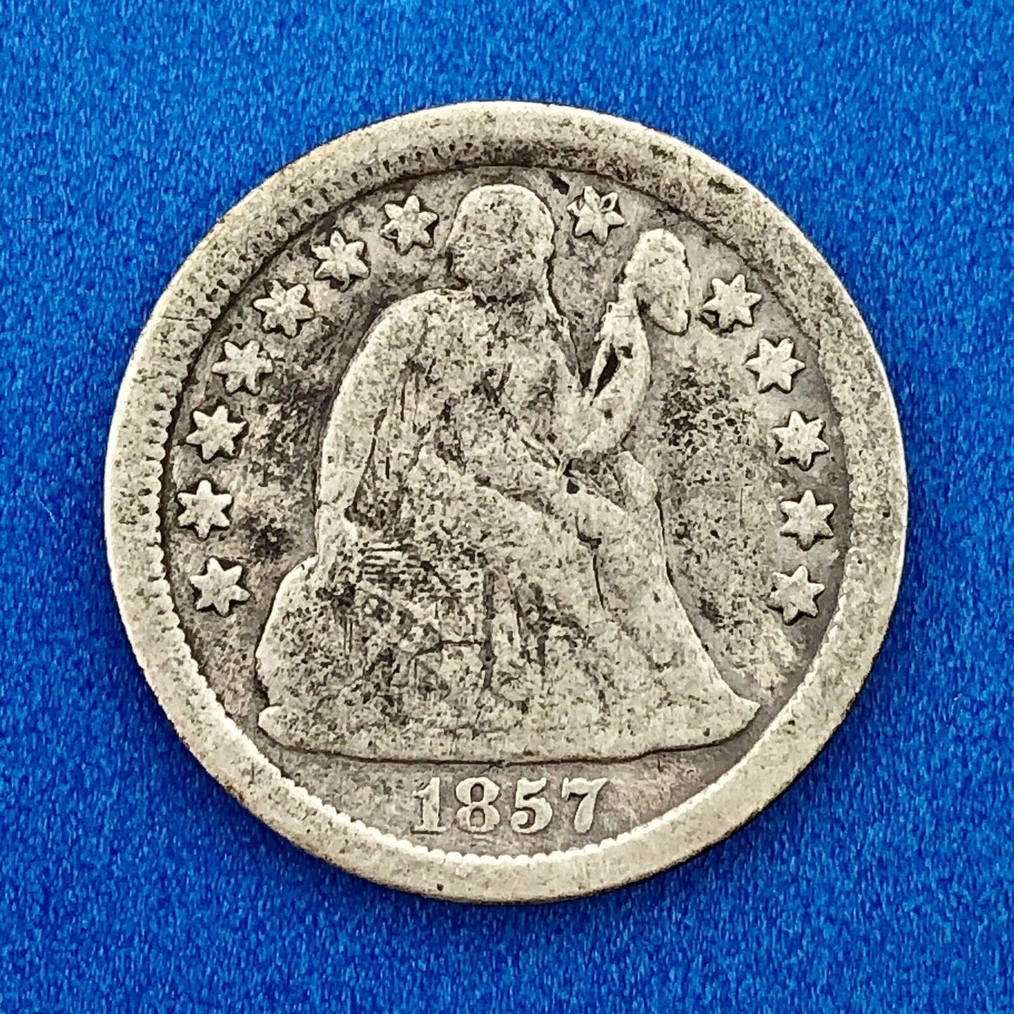 1857 P Seated Liberty Silver Dime 10c Better Key Philadelphia Mint Coin