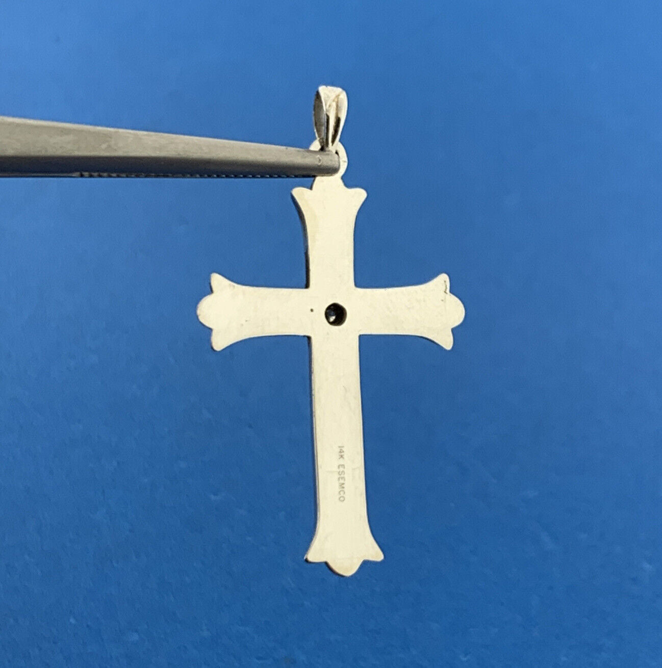 Designer Esemco 14k White Gold Round Cut Diamond Faith Cross Dangle Pendant