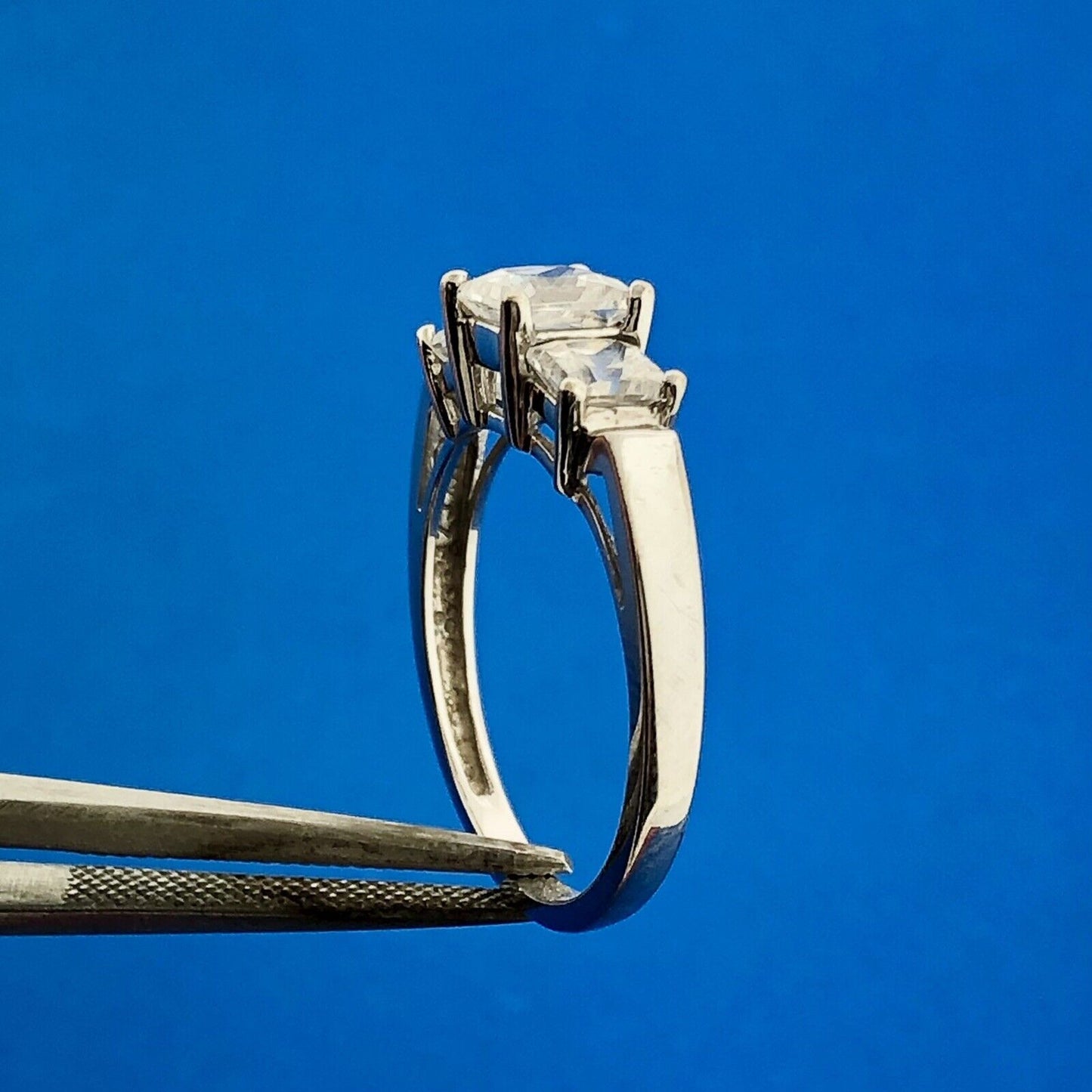 Designer 14K White Gold Princess Cubic Zirconia CZ Trio Engagement Promise Ring