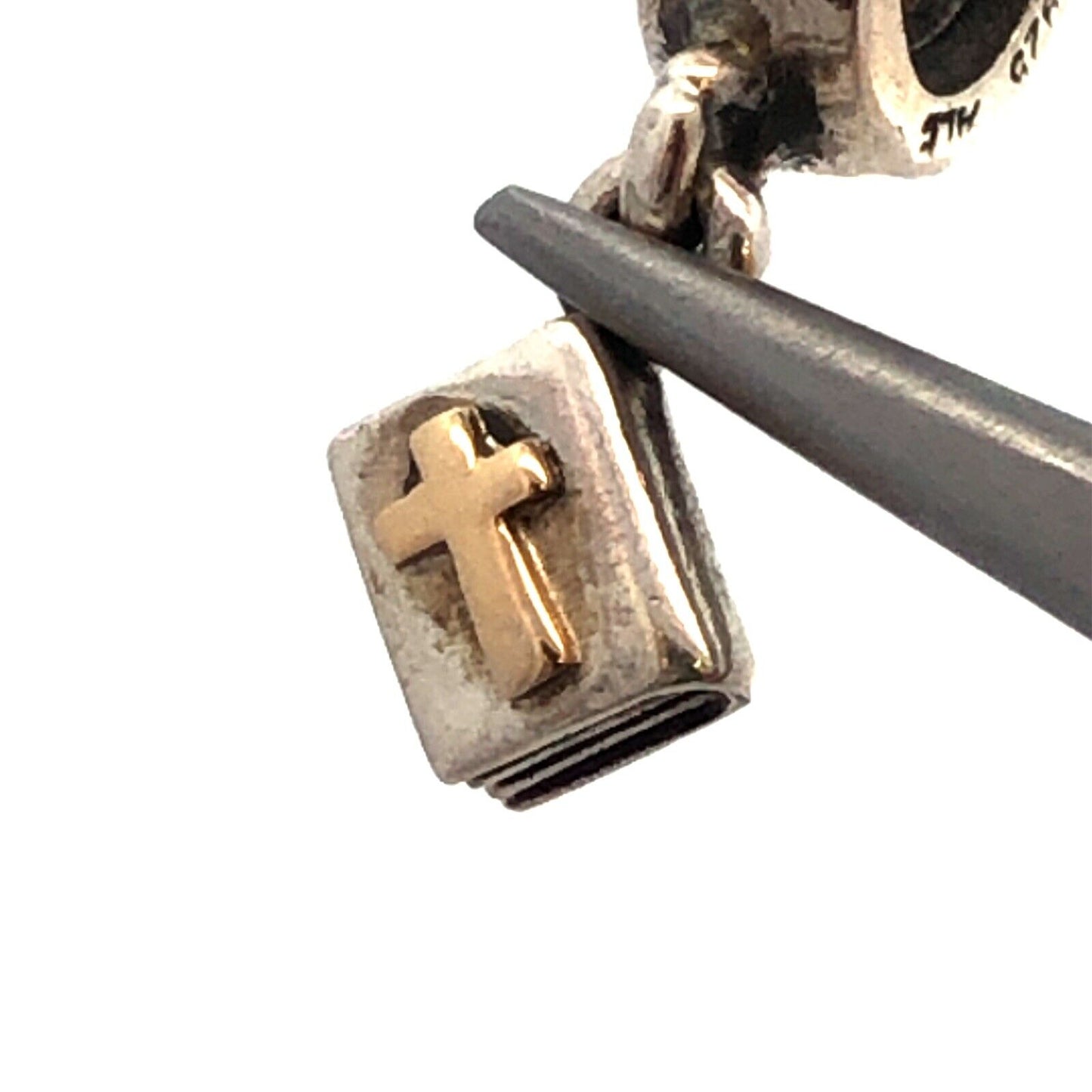 PANDORA Sterling Silver 14K Yellow Gold Bible Dangle 790409 Slide Bracelet Charm