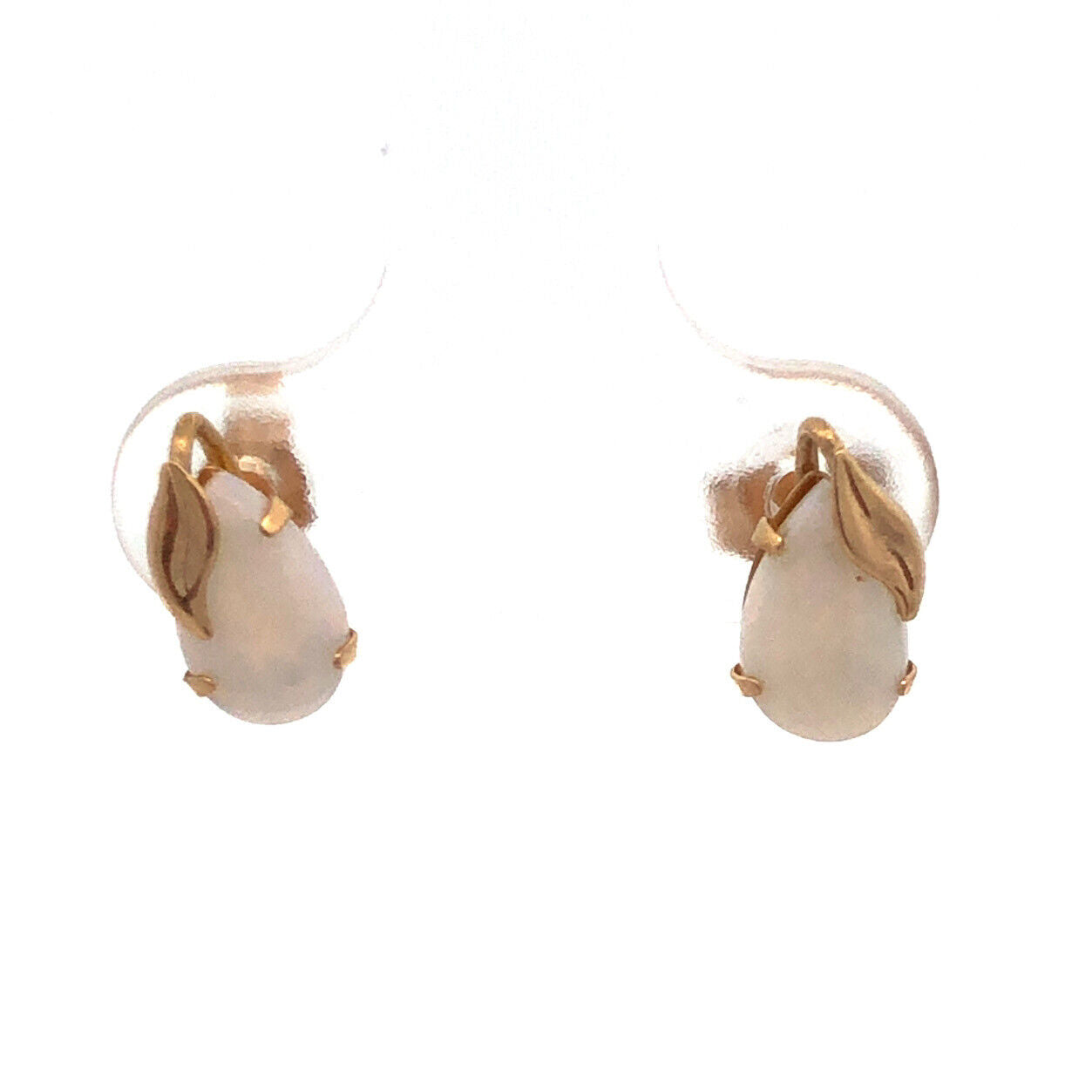 Designer 10K Yellow Gold Pear Shaped Opal Fruit Motif Stud Earrings