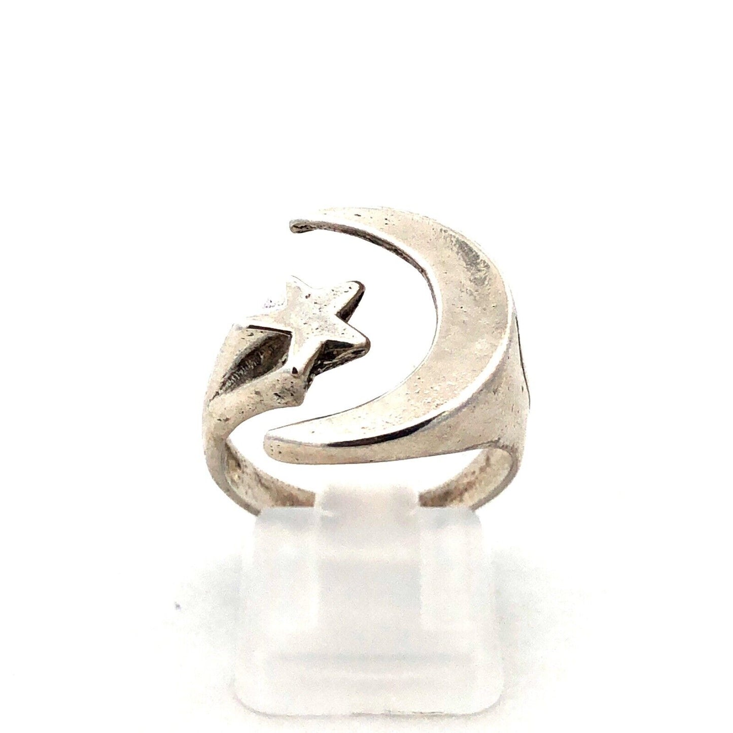 Artisan 925 Sterling Silver Crescent Moon And Star Statement Size 9 Ring