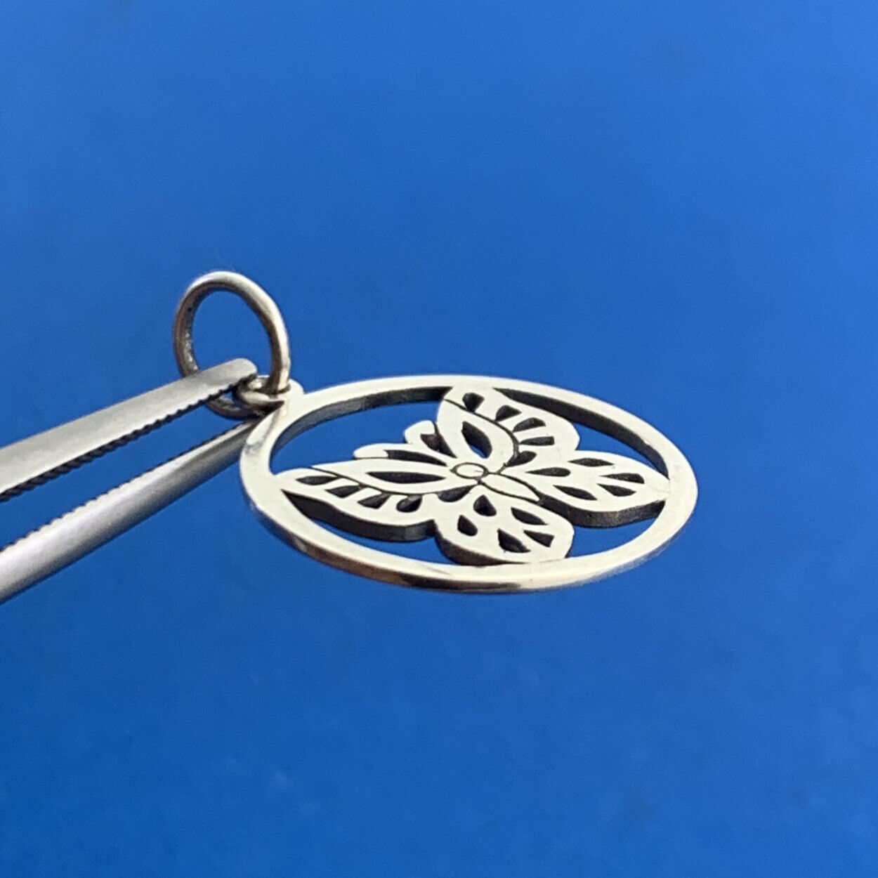 Designer PST Sterling Silver Open Cutout Butterfly Disc Petite Bracelet Charm