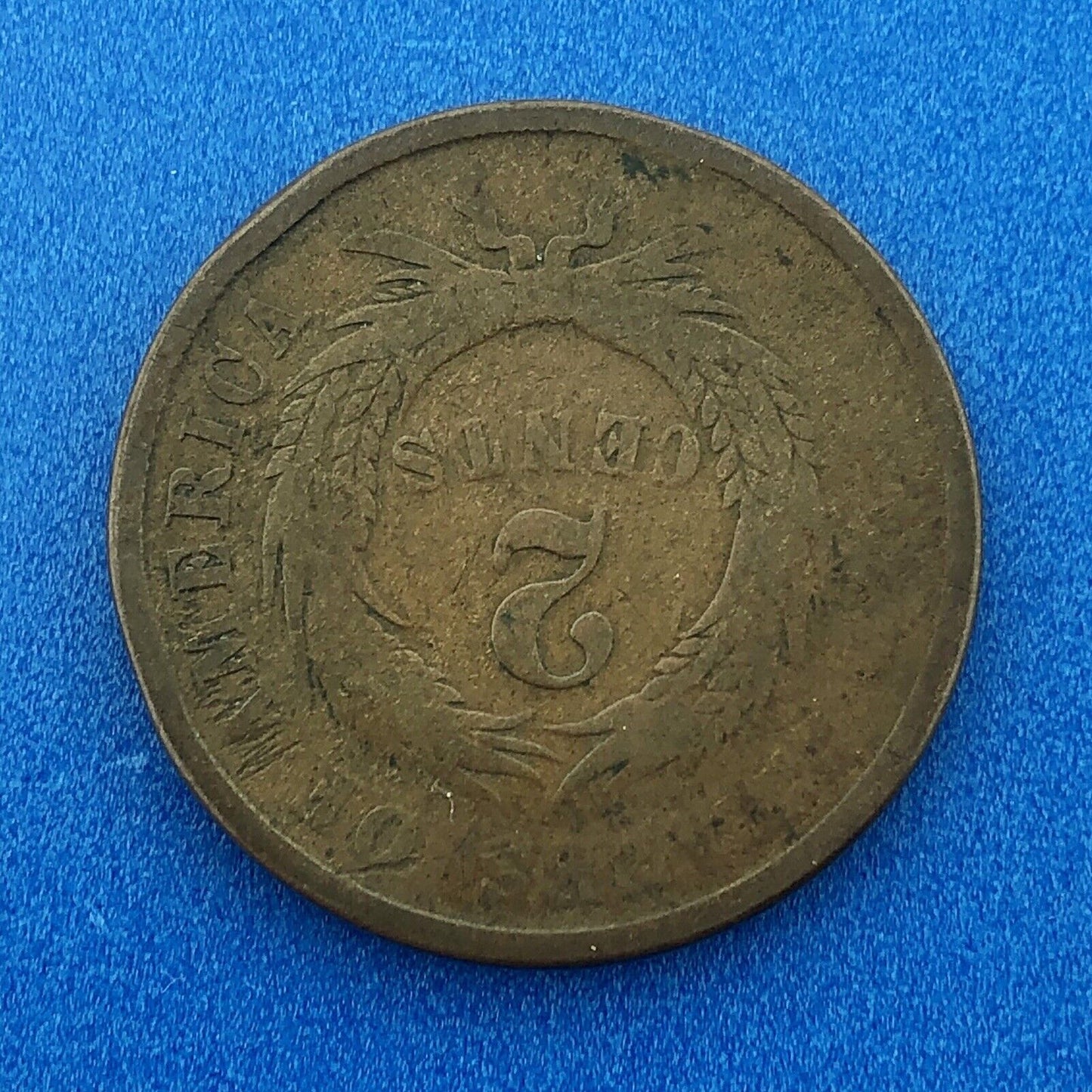 1865 P Bronze Two-Cent Piece Union Shield Short Lived Philadelphia Mint Coin
