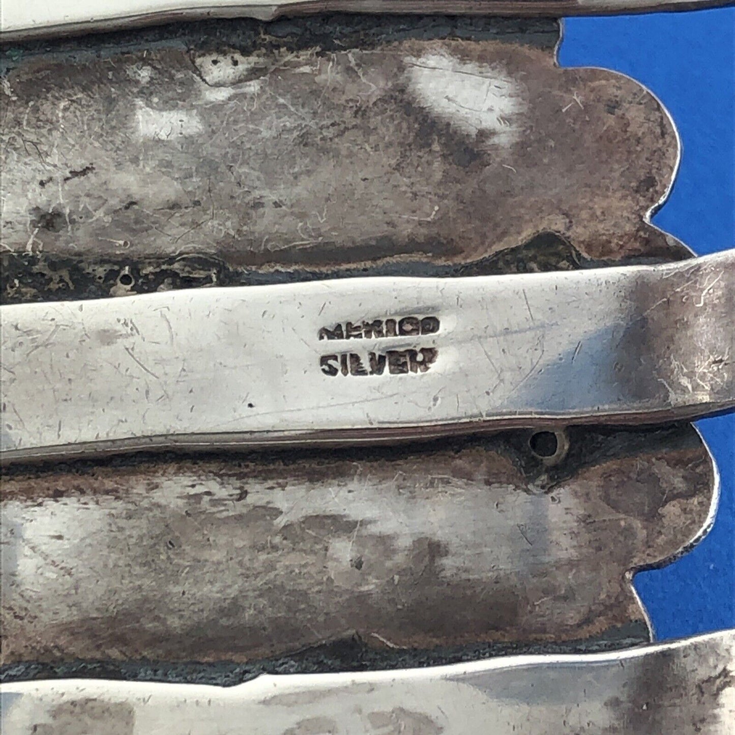 Estate Mexico 925 Sterling Silver Oval Black Onyx Concho Statement Cuff Bracelet