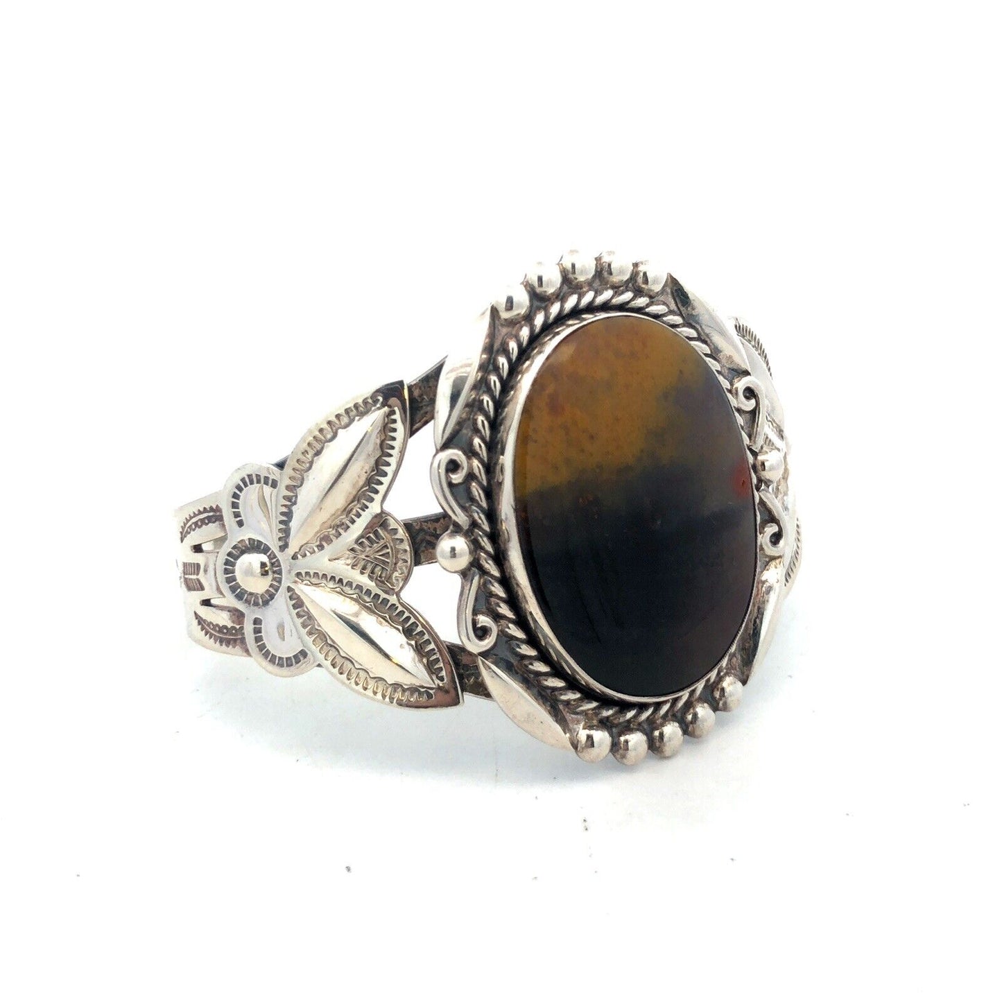 Native American 925 Sterling Silver Bumblebee Jasper Nature Cuff Bracelet