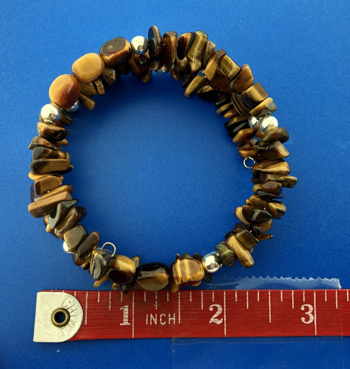 Sterling Silver Tigers Eye Bead Protection Three Wrap Flex Bracelet