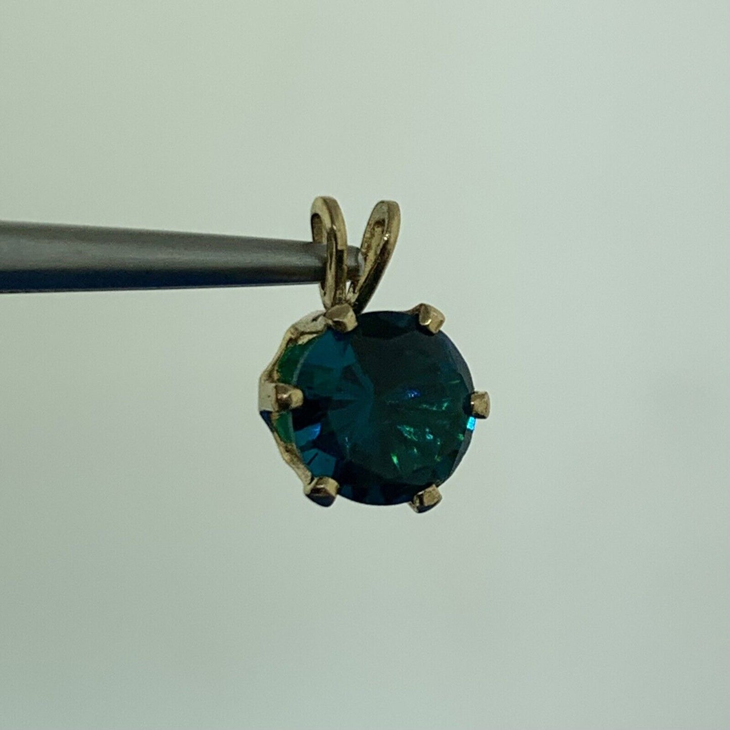 14K Yellow Gold Round Green Tourmaline Solitaire Drop Pendant